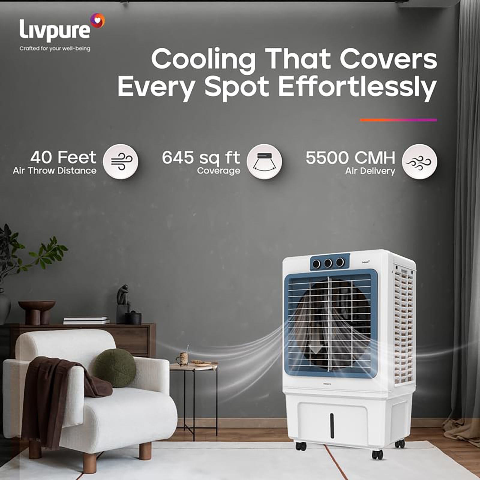 Livpure Ice Blast 115 Litres Desert Air Cooler with Temperature Overload Protection (Inverter Compatible, White & Blue)_11