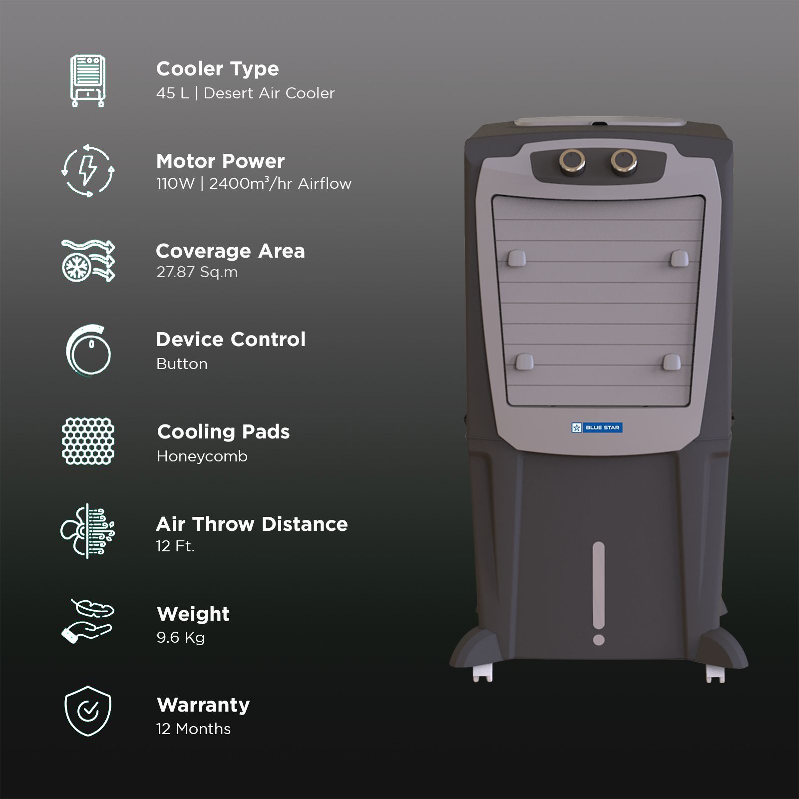 Blue Star AURA NEO 45 Litres Desert Air Cooler with Anti-Microbial Property (Thermal Overload Protection, Grey) Blue Star AURA NEO 45 Litres Desert Air Cooler with Anti-Microbial Property (Thermal Overload Protection, Grey)_3