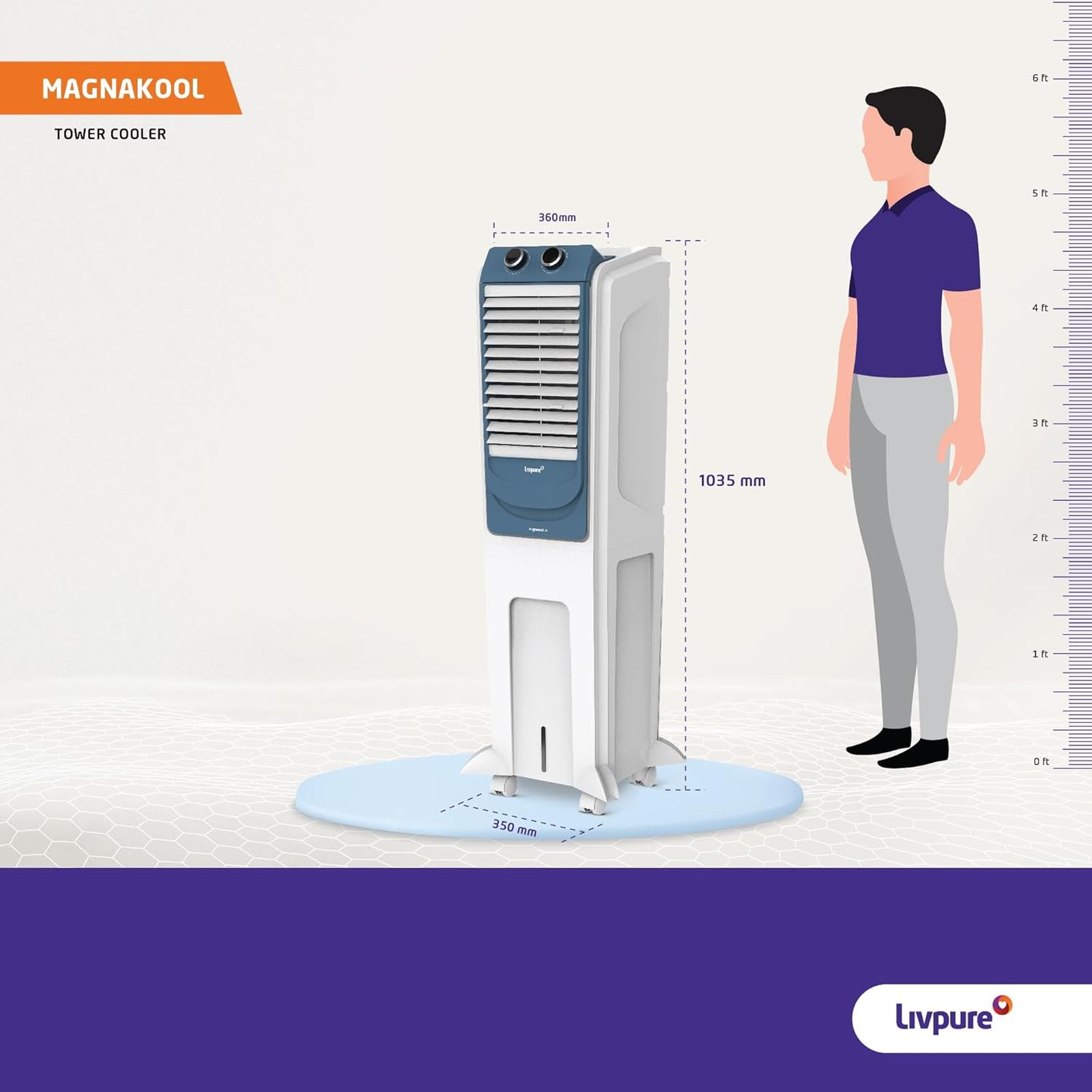 Livpure Magnakool 28 Litres Tower Air Cooler with Thermal Overload Protection (Anti Bacterial Honeycomb Pad, White & Blue) Livpure Magnakool 28 Litres Tower Air Cooler with Thermal Overload Protection (Anti Bacterial Honeycomb Pad, White & Blue)_9