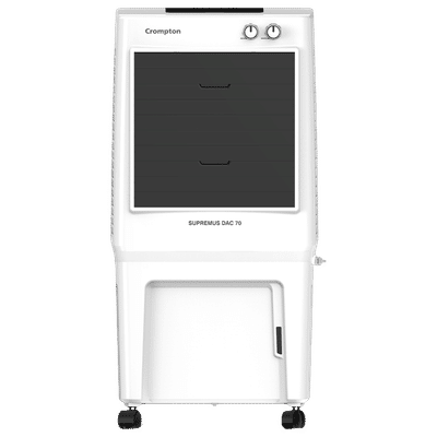Crompton Supremus 70 Litres Desert Air Cooler with Double Ball Bearing (4 Way Air Deflection, White & Black)
