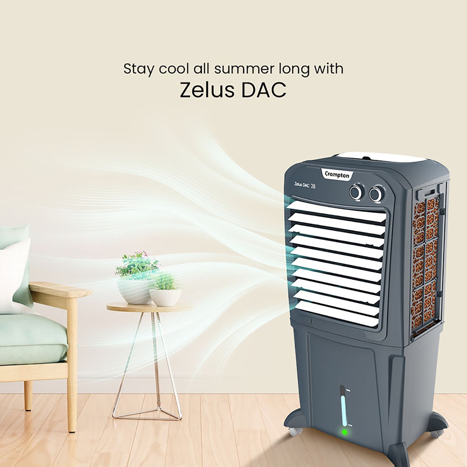 Crompton Zelus DAC 43 Litres Mini Desert Air Cooler with Everlast Pump (4-Way Air Deflection, Grey) Crompton Zelus DAC 43 Litres Mini Desert Air Cooler with Everlast Pump (4-Way Air Deflection, Grey)_5