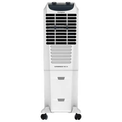 Crompton Surebreeze 34 Litres Tower Air Cooler with Overload Protection (4 Way Air Deflection, White & Black)