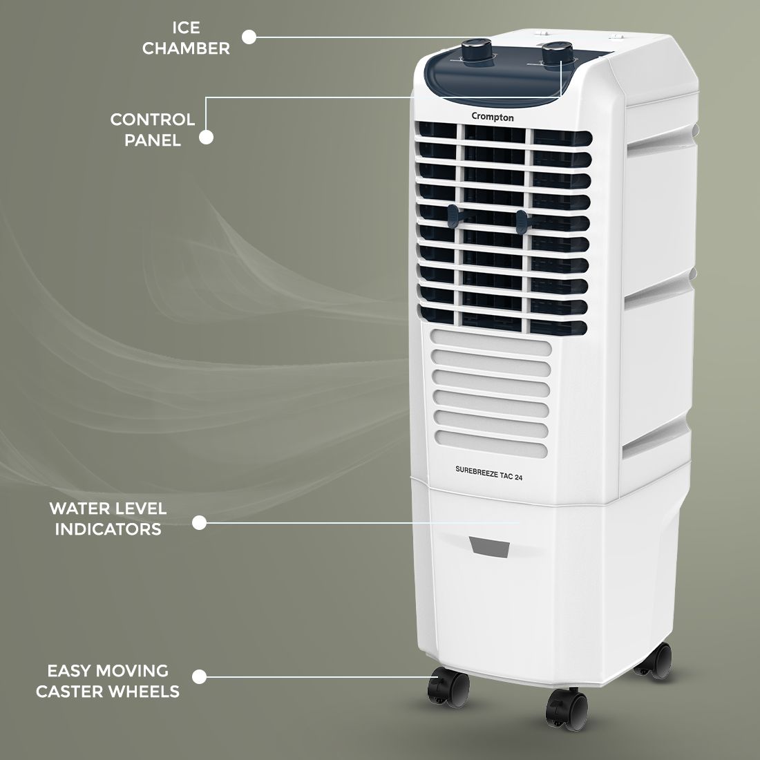 Crompton Surebreeze 24 Litres Tower Air Cooler with Overload Protection (4-Way Air Deflection, White & Black) Crompton Surebreeze 24 Litres Tower Air Cooler with Overload Protection (4-Way Air Deflection, White & Black)_6