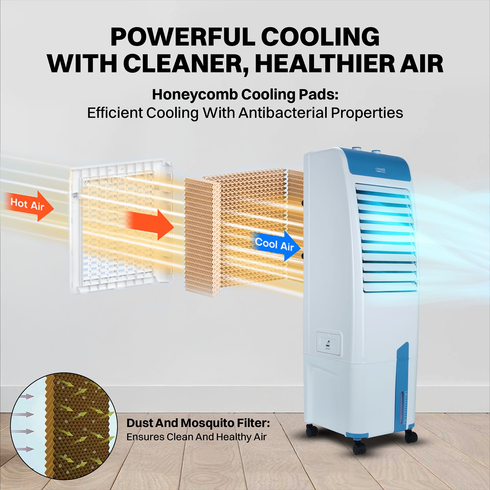 Croma 30 Litres Tower Air Cooler with Evaporative Cooling Technology (With inverter compatibility, White)_8