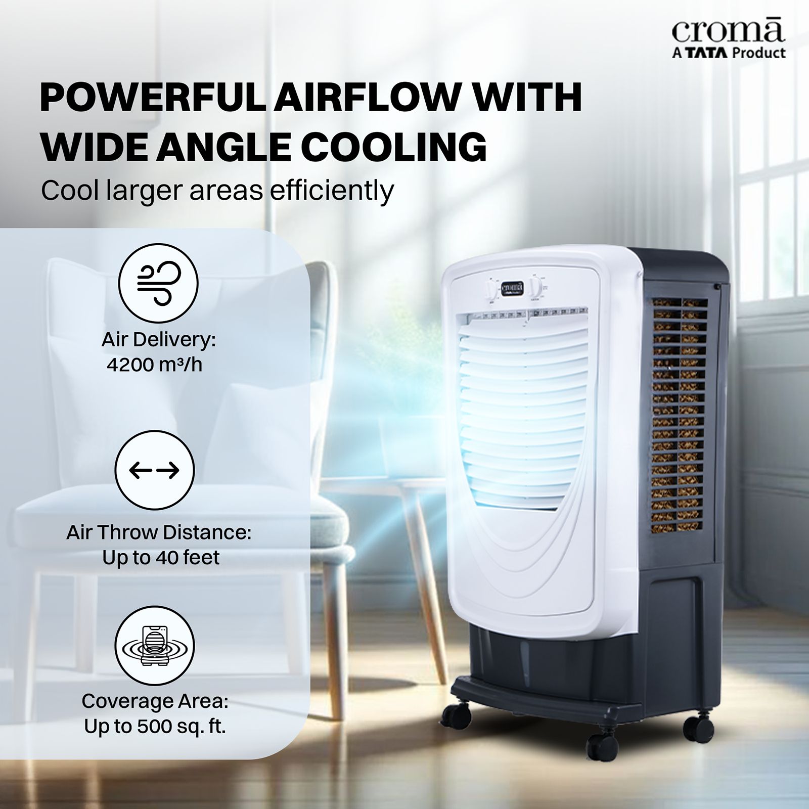 Croma 60 Litres Desert Air Cooler with Water Level Indicator (Inverter Compatible, White)_17