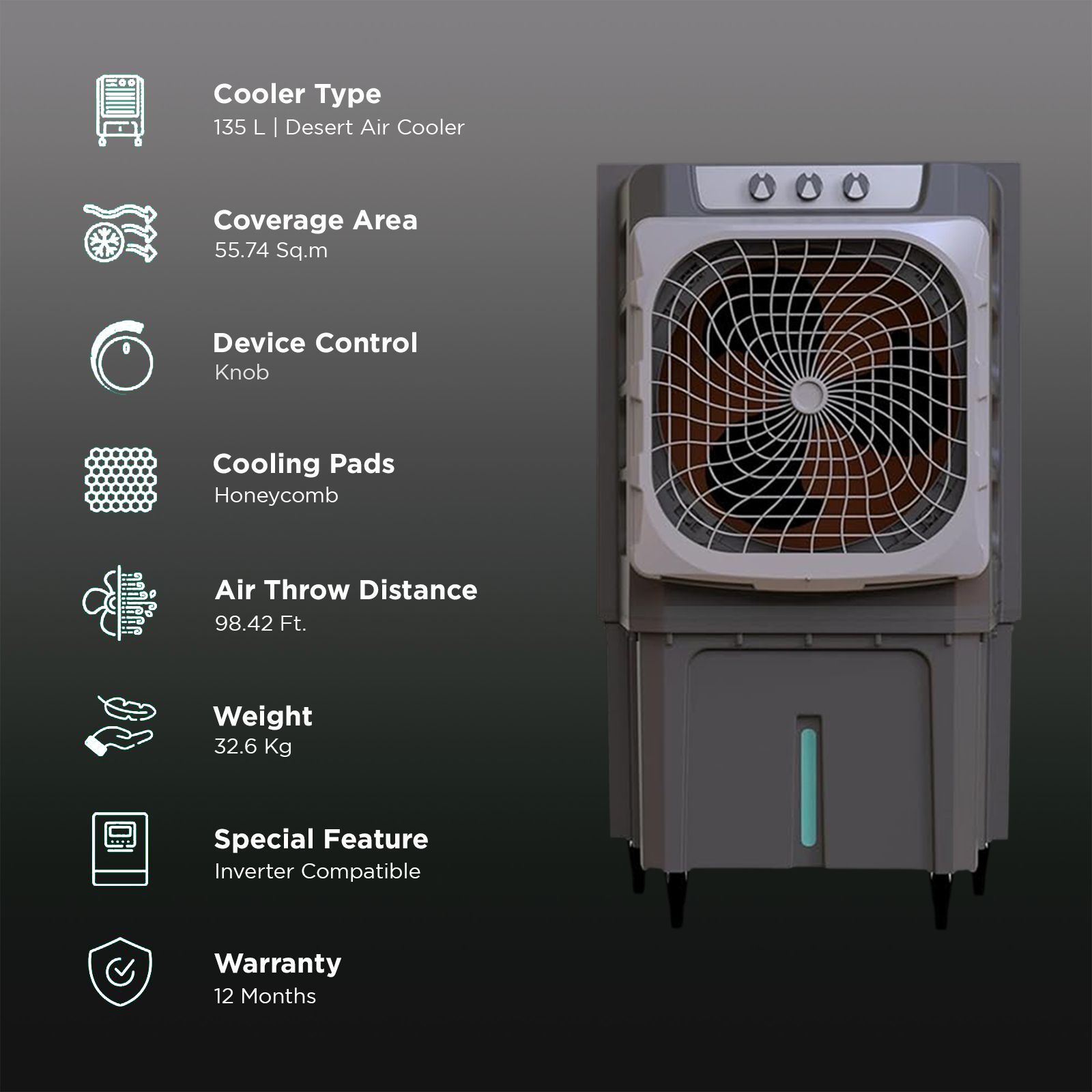 BAJAJ XForce 135 Litres Desert Air Cooler with Semi-Commercial Cooler (DuraMarine Pump, Gray) BAJAJ XForce 135 Litres Desert Air Cooler with Semi-Commercial Cooler (DuraMarine Pump, Gray)_3