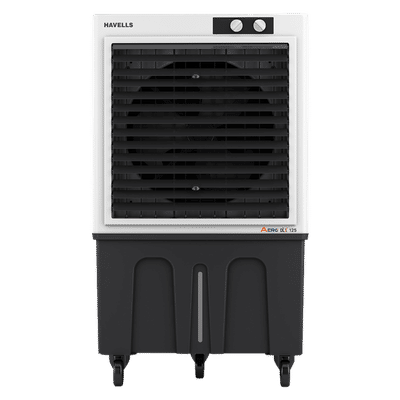 Havells Aero DLX 125 Litres Commercial Air Cooler with Fully Collapsible Louvers (Multi Directional-Castor Wheels with Brakes, White & Grey)