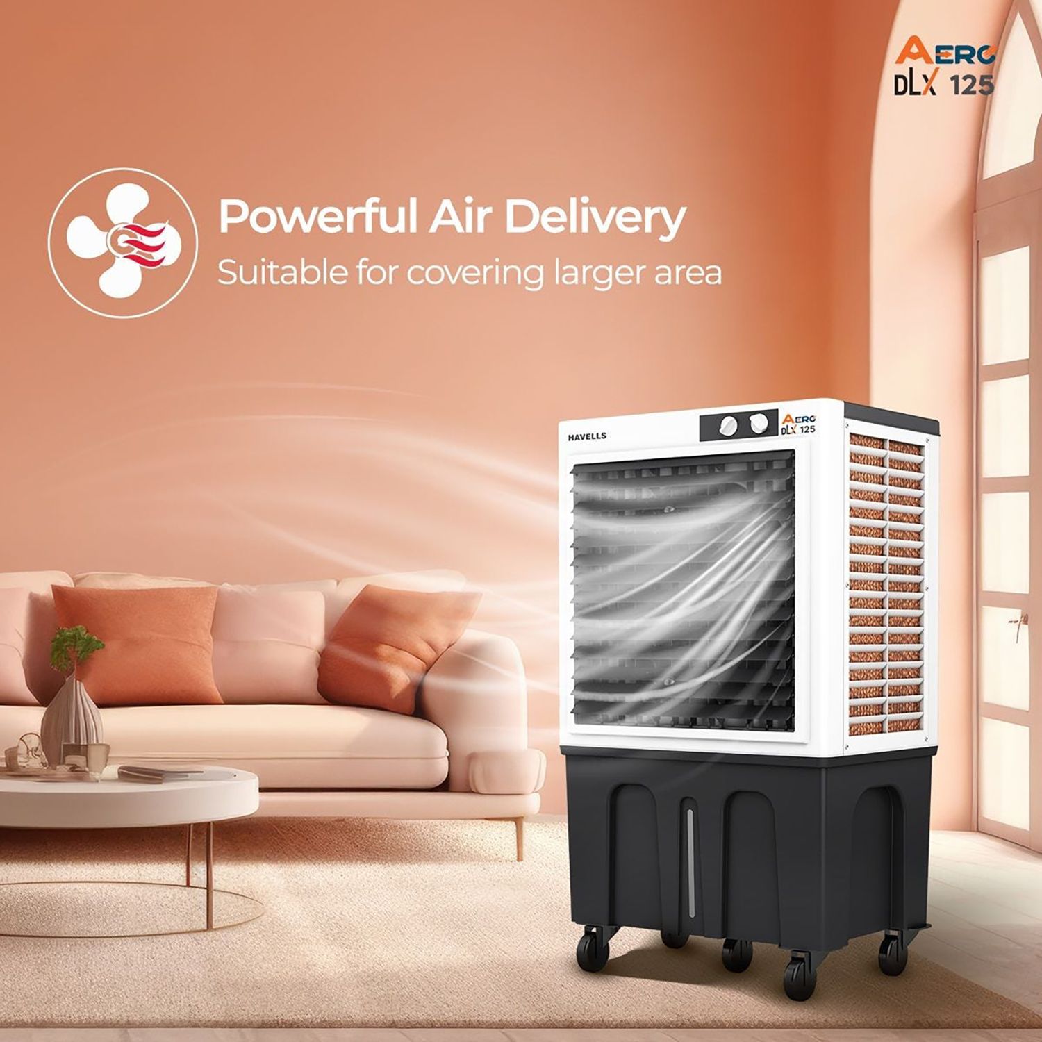Havells Aero DLX 125 Litres Commercial Air Cooler with Fully Collapsible Louvers (Multi Directional-Castor Wheels with Brakes, White & Grey) Havells Aero DLX 125 Litres Commercial Air Cooler with Fully Collapsible Louvers (Multi Directional-Castor Wheels with Brakes, White & Grey)_10