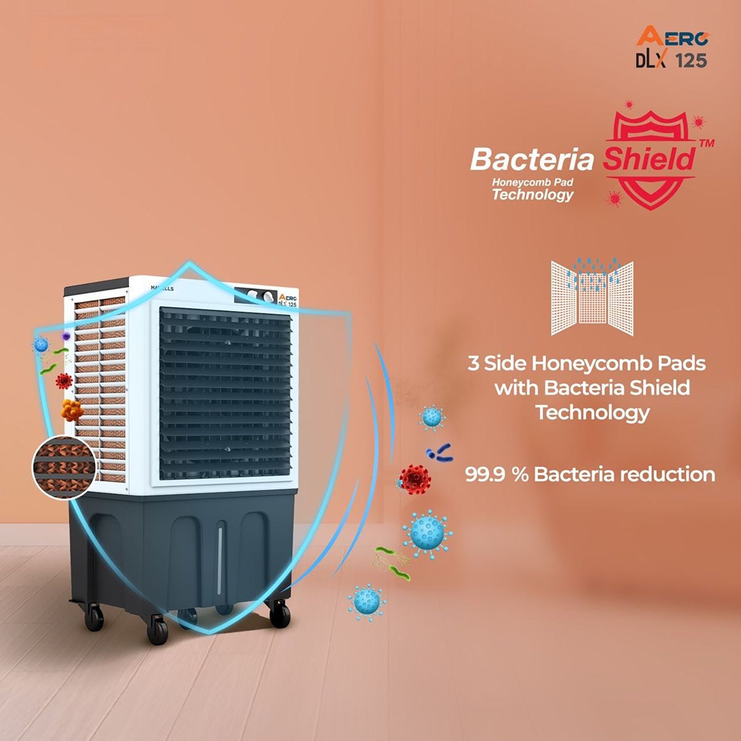 Havells Aero DLX 125 Litres Commercial Air Cooler with Fully Collapsible Louvers (Multi Directional-Castor Wheels with Brakes, White & Grey) Havells Aero DLX 125 Litres Commercial Air Cooler with Fully Collapsible Louvers (Multi Directional-Castor Wheels with Brakes, White & Grey)_11