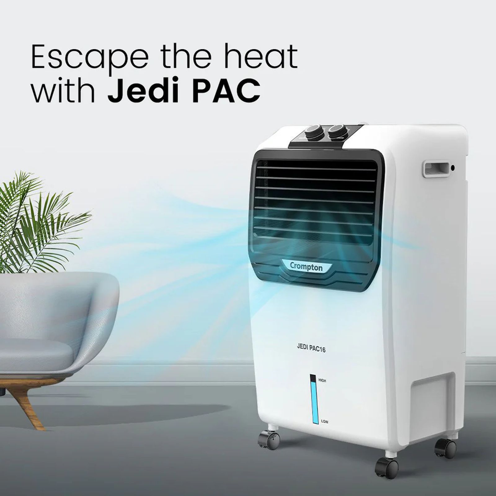Crompton Jedi PAC 16 Litres Personal Air Cooler with Everlast Pump (4 Way Air Deflection, White & Black) Crompton Jedi PAC 16 Litres Personal Air Cooler with Everlast Pump (4 Way Air Deflection, White & Black)_5