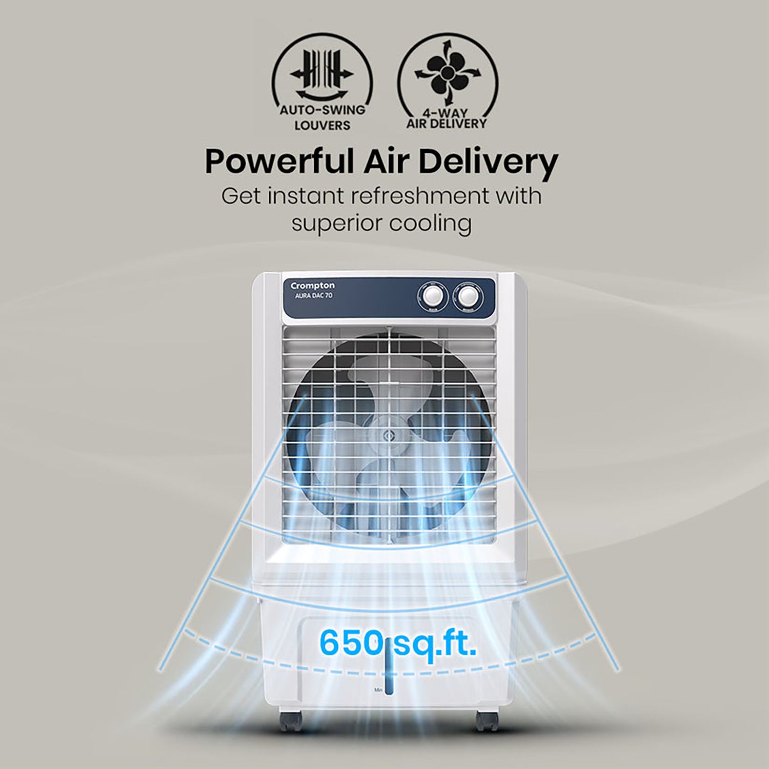 Crompton Aura 70 Litres Desert Air Cooler with Everlast Pump (Collasible Louvers, Indian Ink & While) Crompton Aura 70 Litres Desert Air Cooler with Everlast Pump (Collasible Louvers, Indian Ink & While)_11