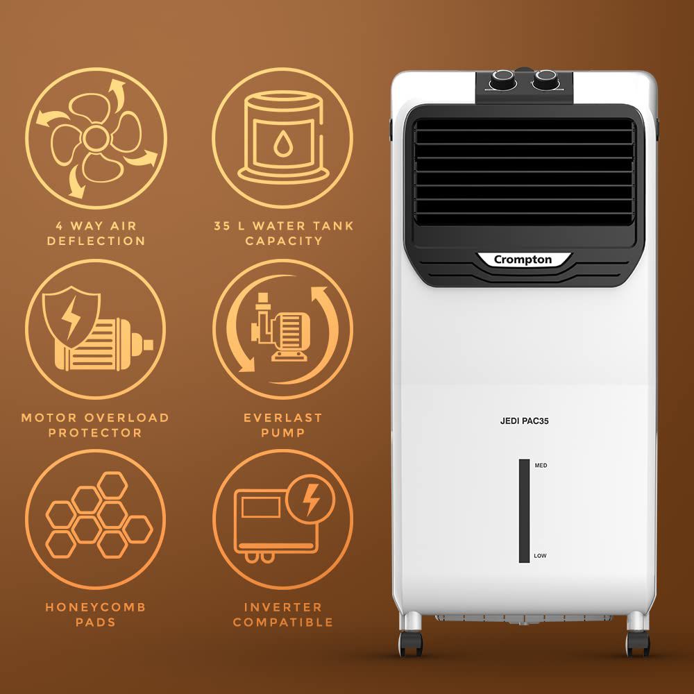Crompton Jedi PAC 35 Litres Personal Air Cooler with Everlast Pump (4 Way Air Deflection, White & Black)_10