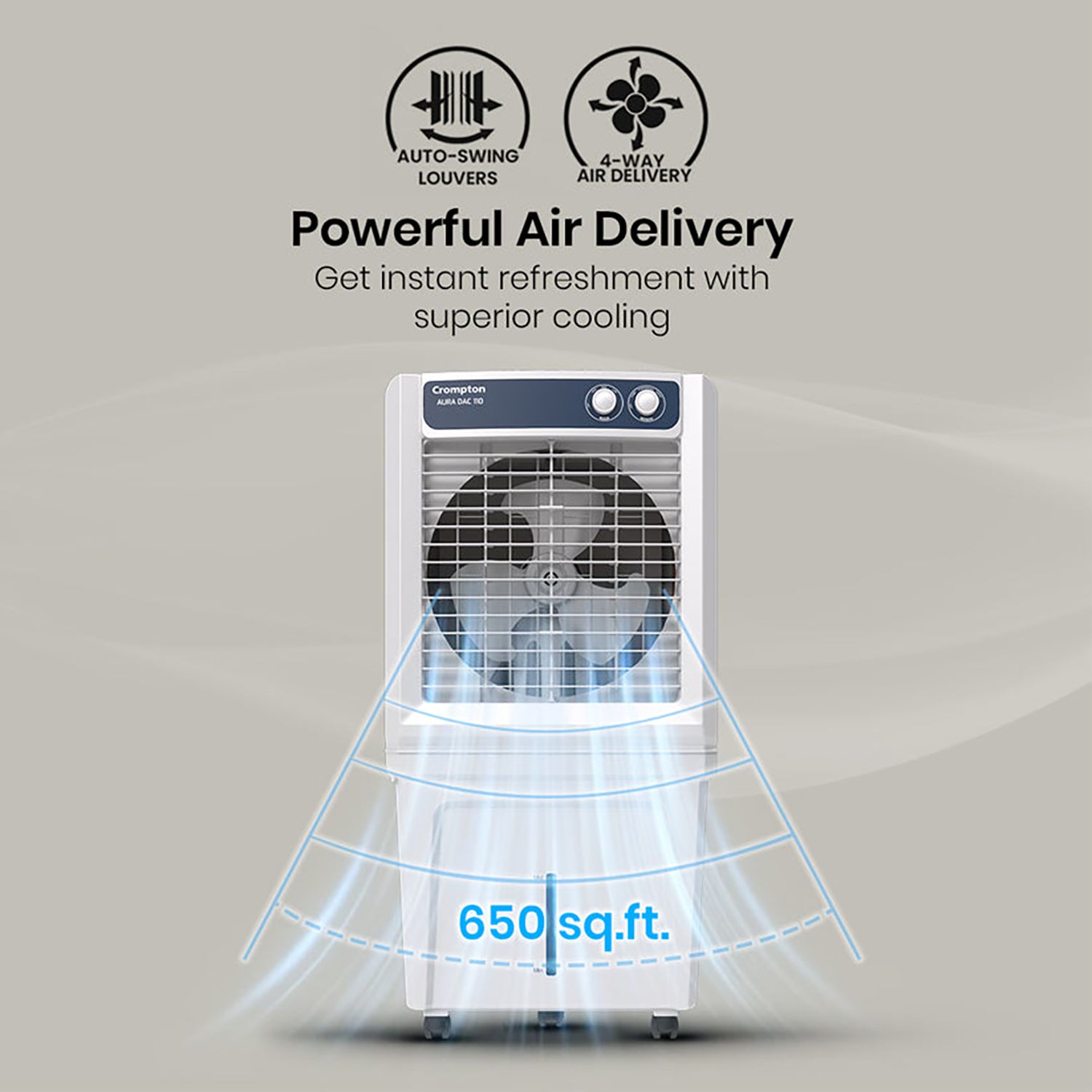 Crompton Aura 110 Litres Desert Air Cooler with Everlast Pump (Collasible Louvers, Indian Ink & While) Crompton Aura 110 Litres Desert Air Cooler with Everlast Pump (Collasible Louvers, Indian Ink & While)_11