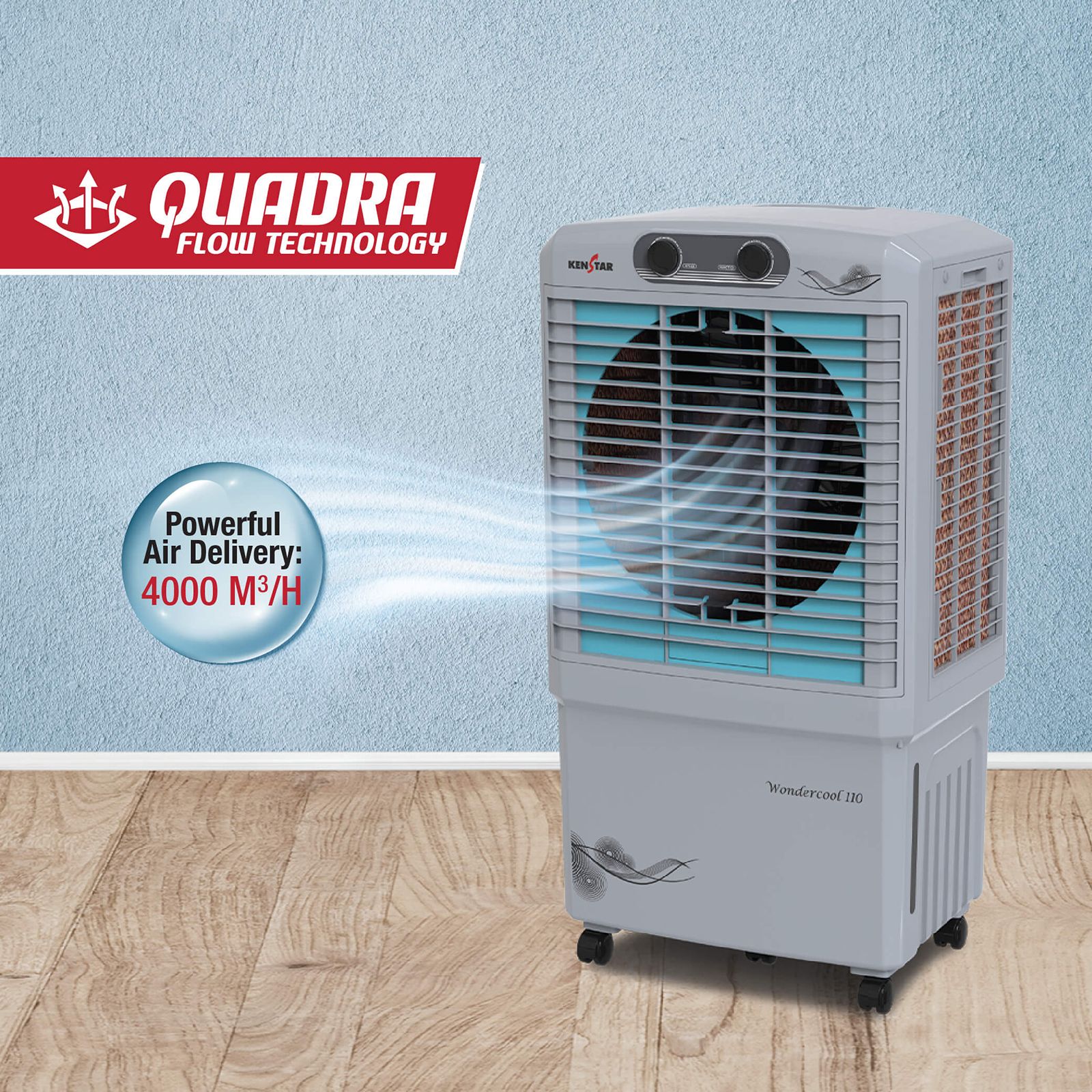 KENSTAR Wondercool HC 110 Litres Desert Air Cooler with Quadra Flow Technology (Invertible Compatible, Grey & Blue)_7