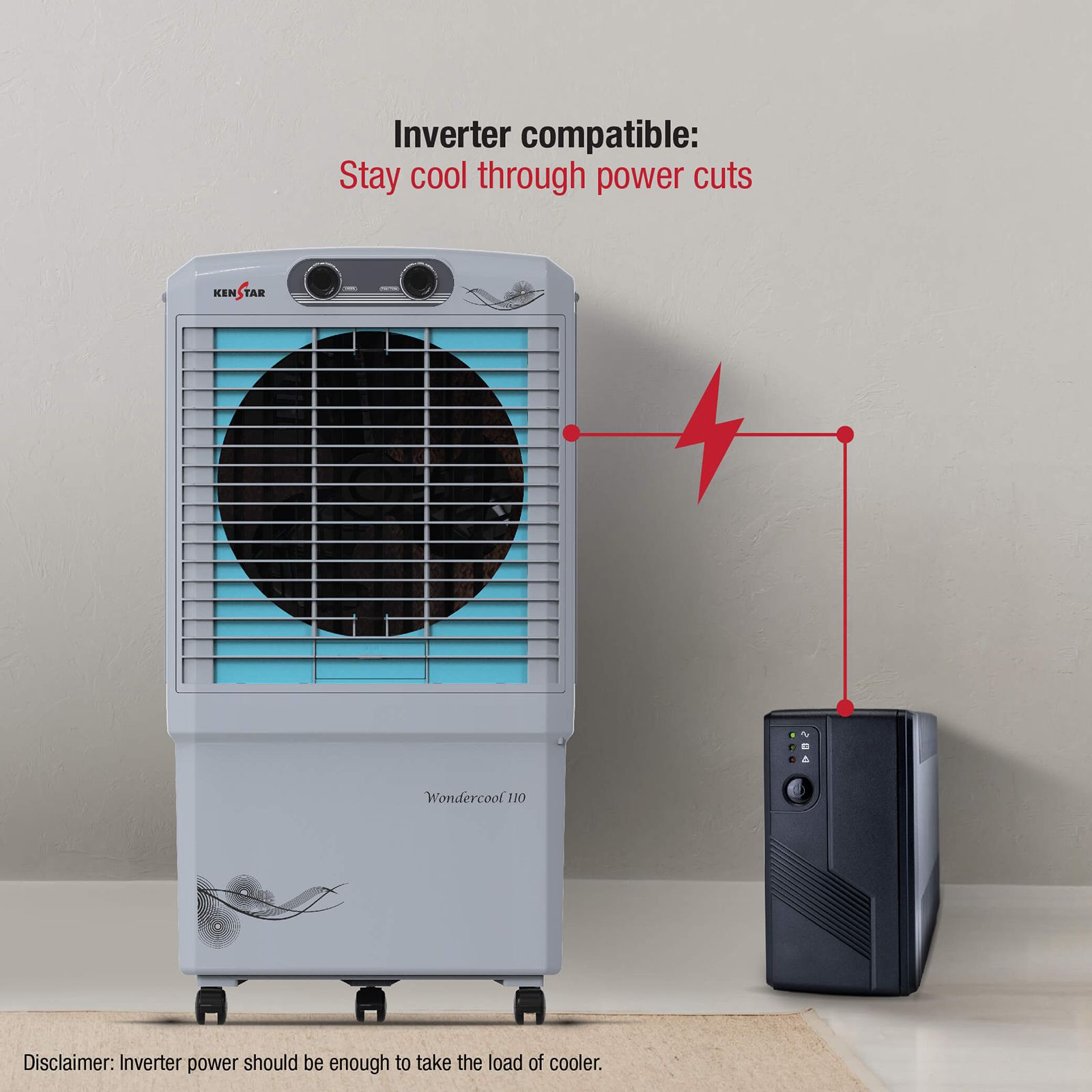 KENSTAR Wondercool HC 110 Litres Desert Air Cooler with Quadra Flow Technology (Invertible Compatible, Grey & Blue)_9