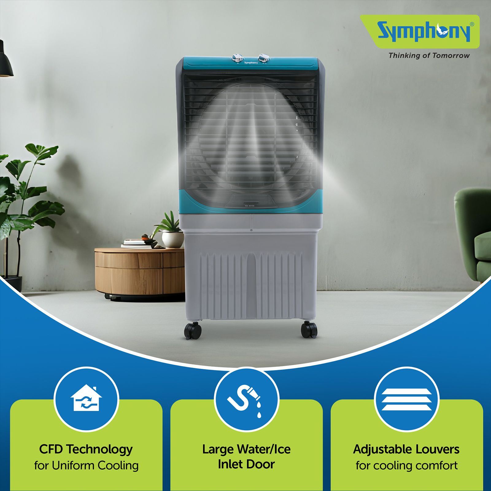Symphony Maxwind 100EX 100 Litres Desert Air Cooler with CFD Technology (Inverter Compatible, Grey & Blue)_12