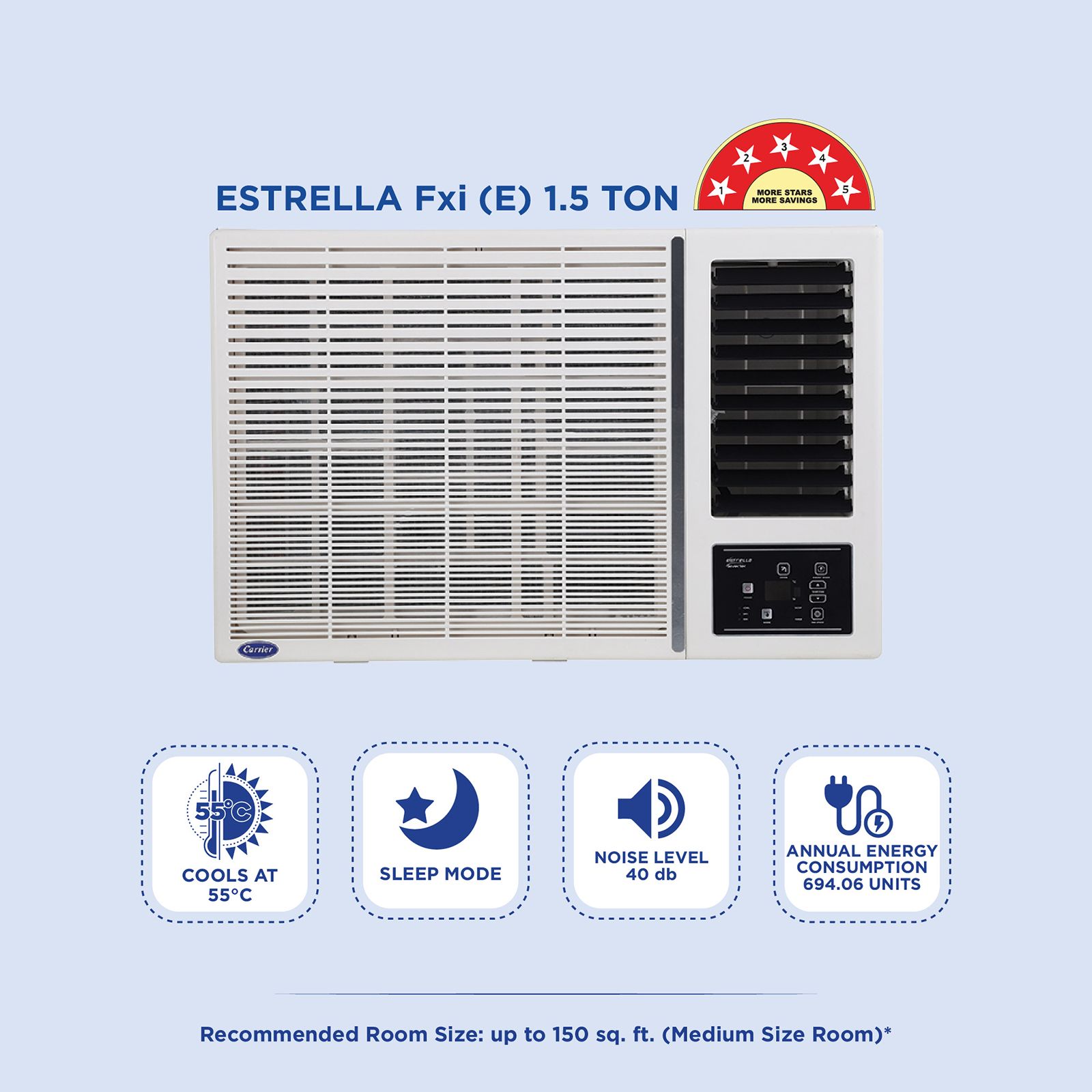 Carrier ESTRELLA FXi (E) 1.5 Ton 5 Star Inverter Window AC (2025 Model, Copper Condenser, Dust Filter, CIW19EC5R35F1) Carrier ESTRELLA FXi (E) 1.5 Ton 5 Star Inverter Window AC (2025 Model, Copper Condenser, Dust Filter, CIW19EC5R35F1)_5