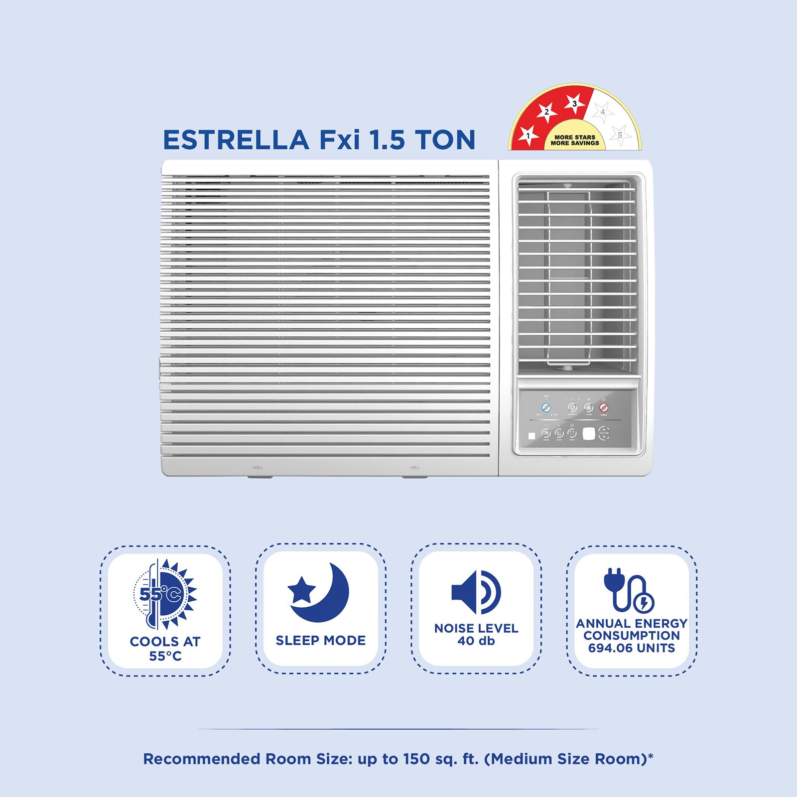 Carrier ESTRELLA FXi 1.5 Ton 3 Star Inverter Window AC (Copper Condenser, Dust Filter, CIW19EC3R35F0)_5