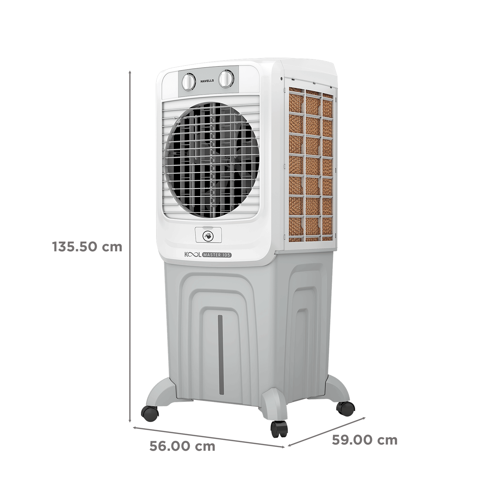 Havells KoolMaster 105 Litres Desert Air Cooler with Bacteria Shield Honeycomb Cooling Pad Technology (Dual Flow Technology, White&Grey)_2
