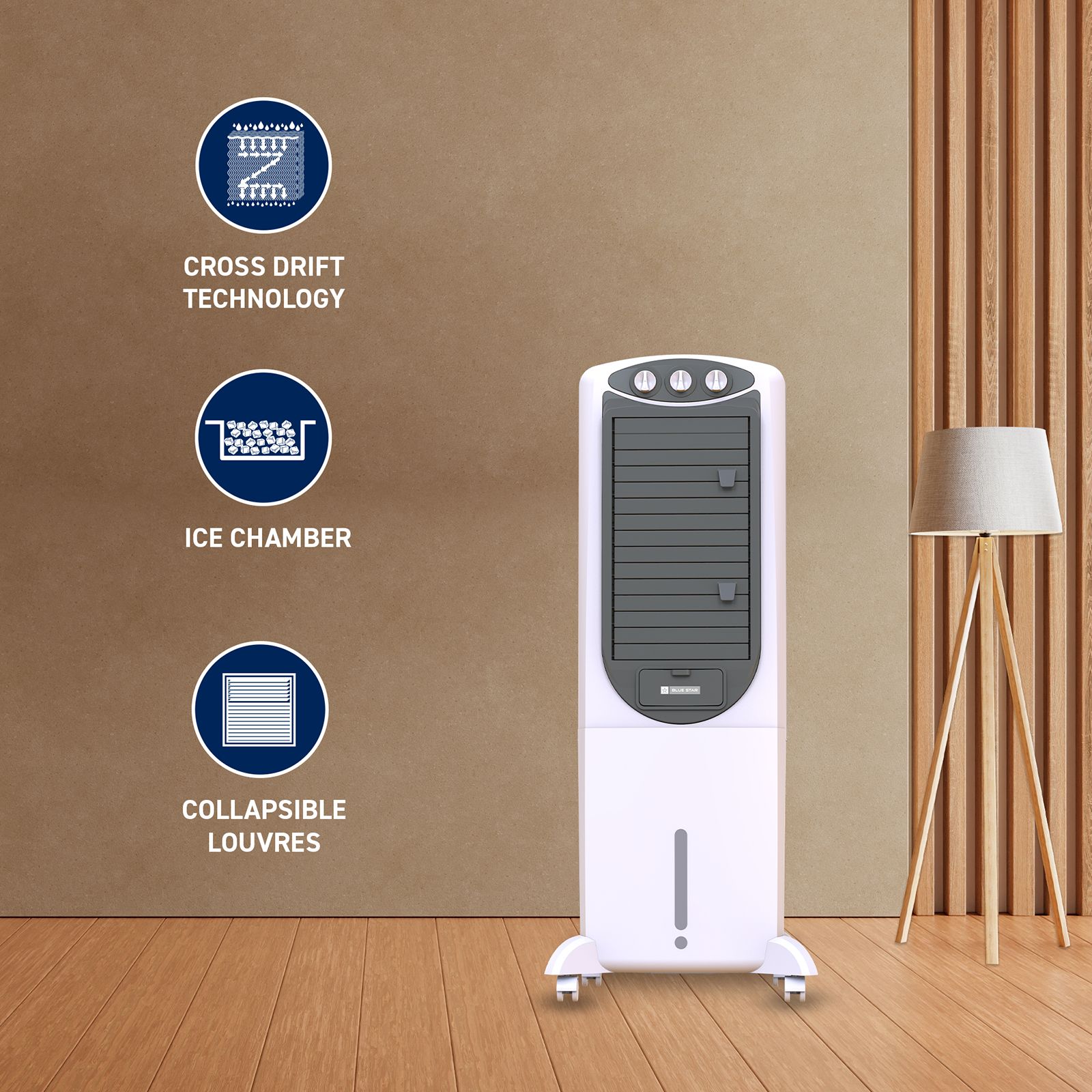 Blue Star PREMIA 35 Litres Tower Air Cooler with Anti-Microbial Property (Cross Drift Technology, White & Cool Grey) Blue Star PREMIA 35 Litres Tower Air Cooler with Anti-Microbial Property (Cross Drift Technology, White & Cool Grey)_7