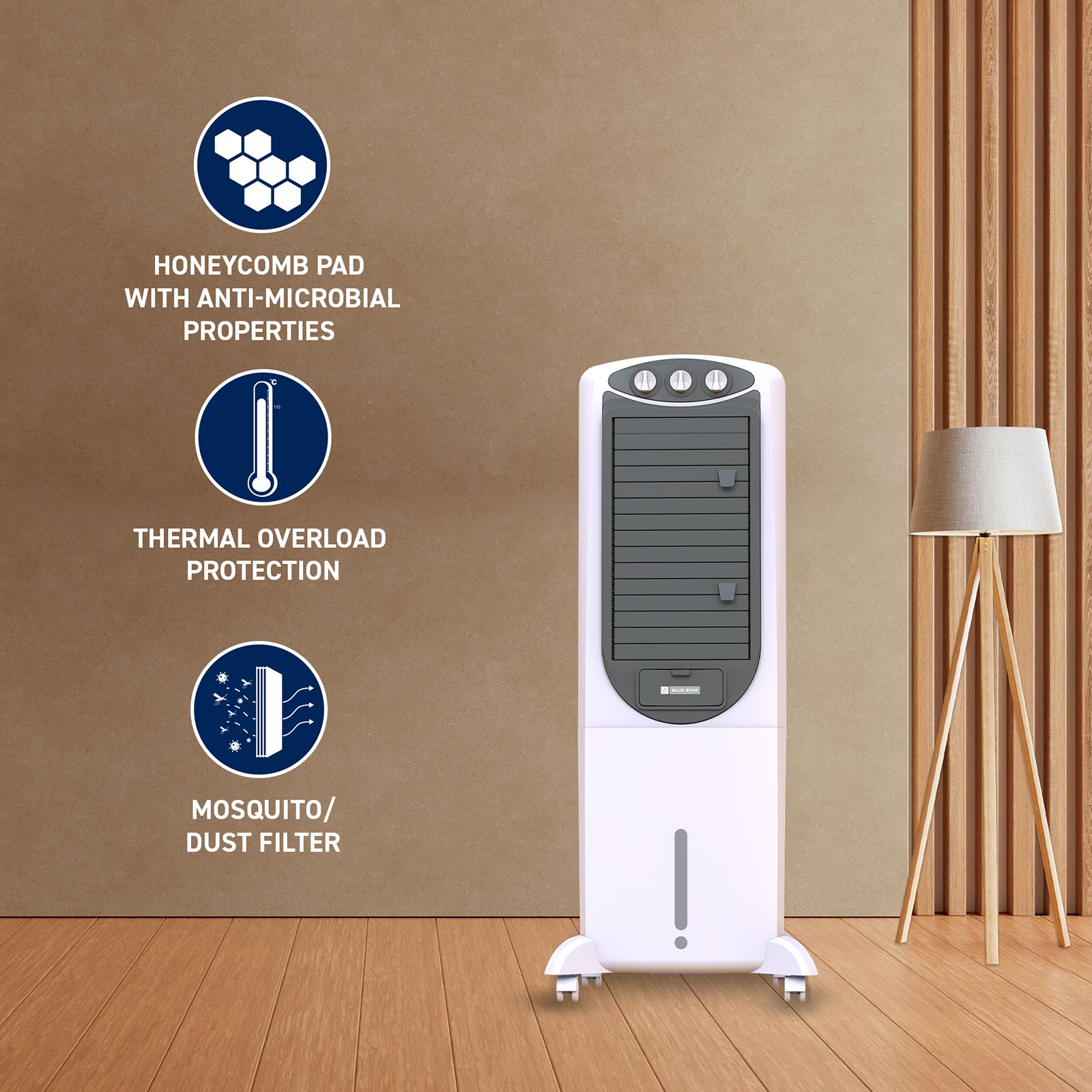Blue Star PREMIA 35 Litres Tower Air Cooler with Anti-Microbial Property (Cross Drift Technology, White & Cool Grey) Blue Star PREMIA 35 Litres Tower Air Cooler with Anti-Microbial Property (Cross Drift Technology, White & Cool Grey)_8