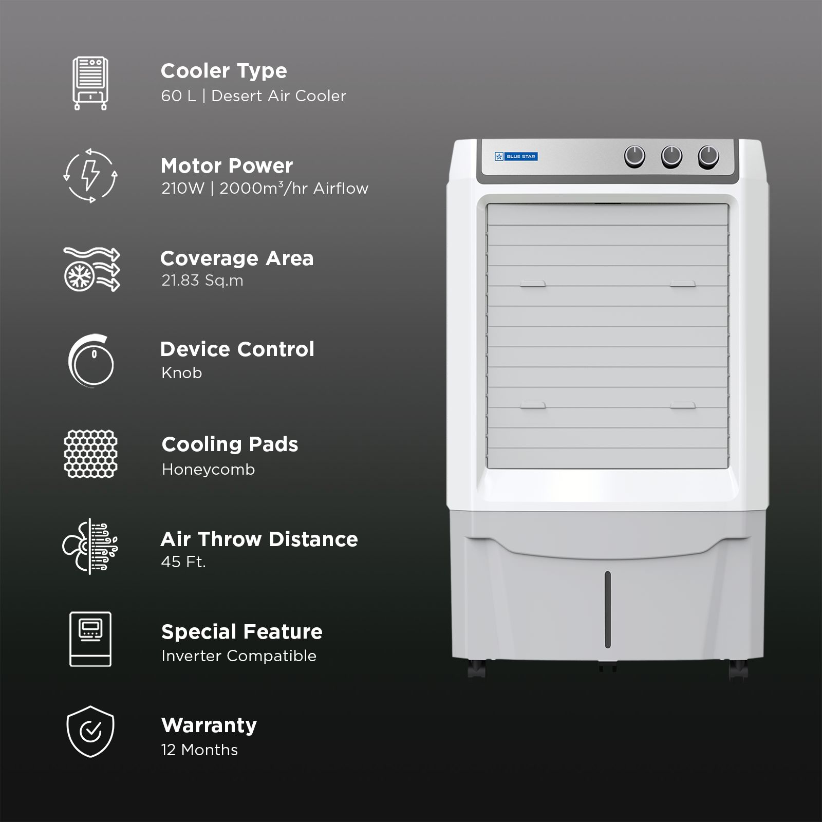 Blue Star Ventus 60 Litres Desert Air Cooler with Anti-Microbial Properties (Thermal Overload Protection, White & Cool Grey)_3