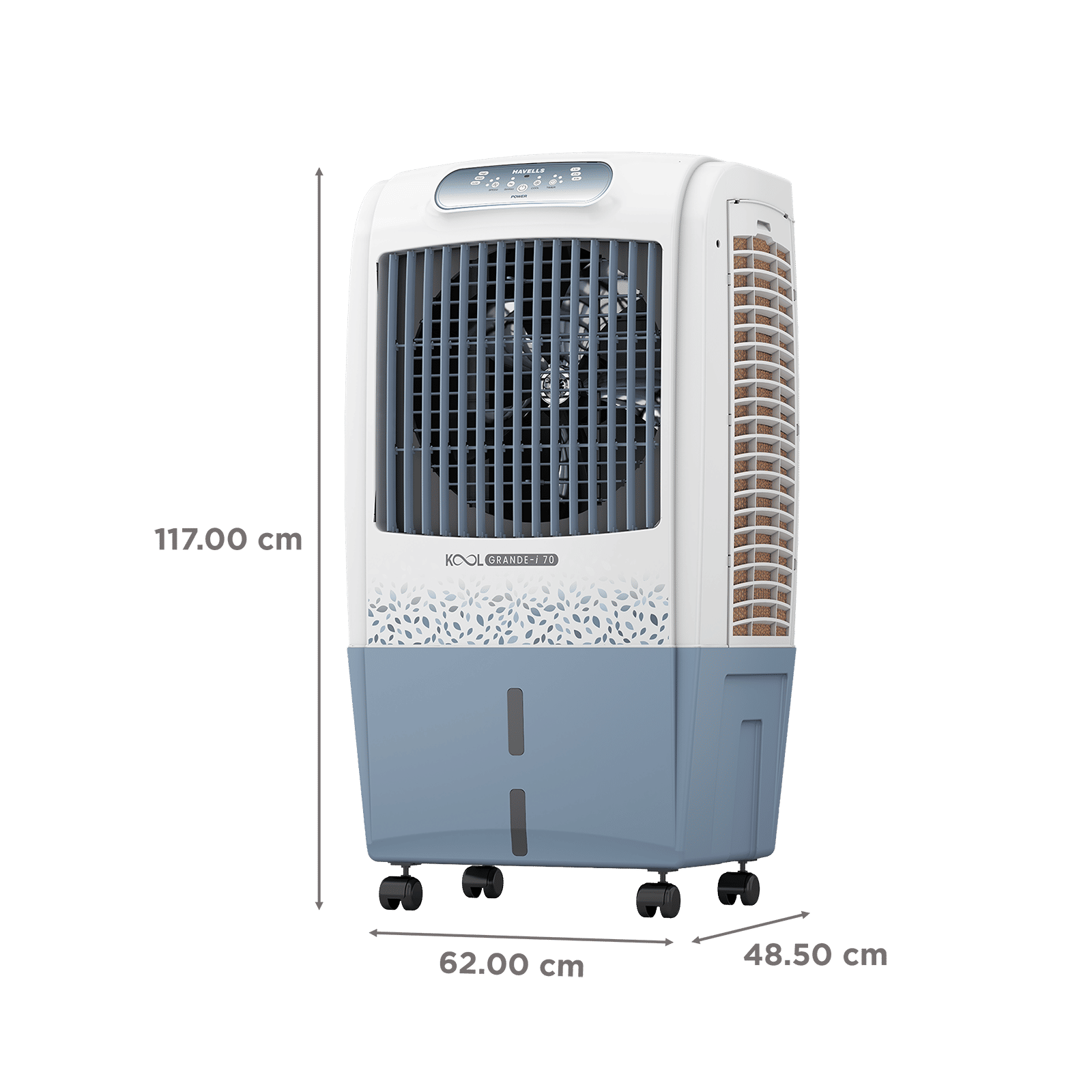 Havells KoolGrande-i 70 Litres Desert Air Cooler with Low Water Alarm (Dual Flow Technology, White & Grey)_2