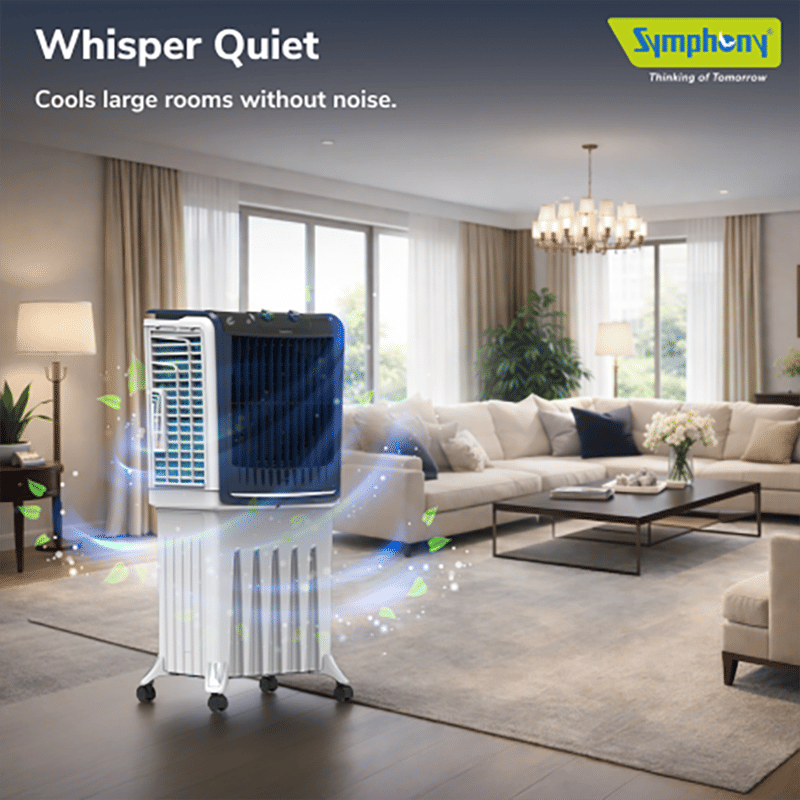 Symphony Silenzo 55 Litres Personal Air Cooler with Auto Louver Movement (Inverter Compatible, White & Blue)_5
