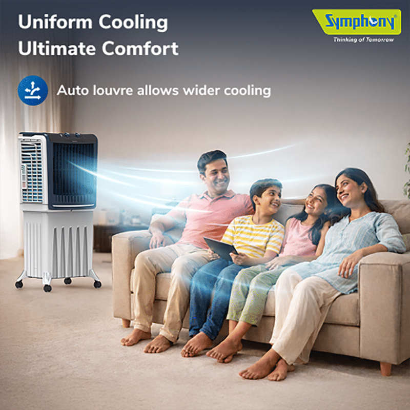 Symphony Silenzo 55 Litres Personal Air Cooler with Auto Louver Movement (Inverter Compatible, White & Blue)_6