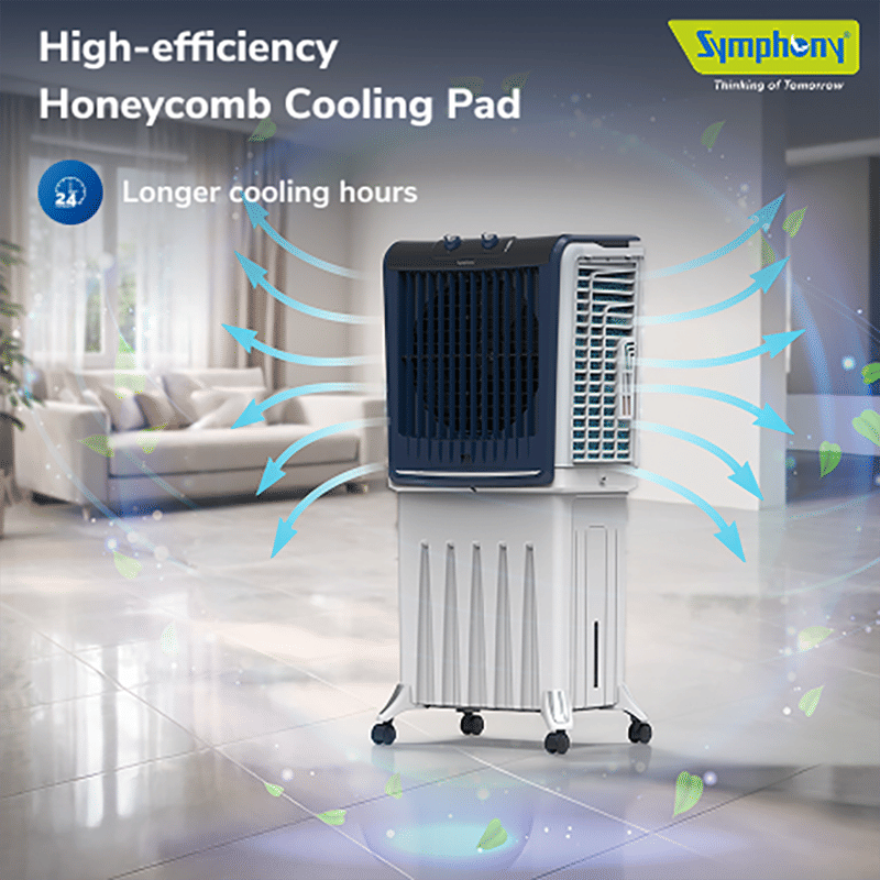 Symphony Silenzo 55 Litres Personal Air Cooler with Auto Louver Movement (Inverter Compatible, White & Blue)_8