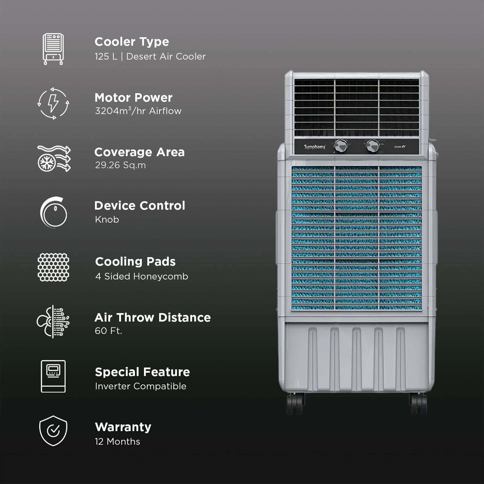 Symphony More 4D 125 Litres Desert Air Cooler with CFD Technology (Inverter Compatible, White & Grey) Symphony More 4D 125 Litres Desert Air Cooler with CFD Technology (Inverter Compatible, White & Grey)_3