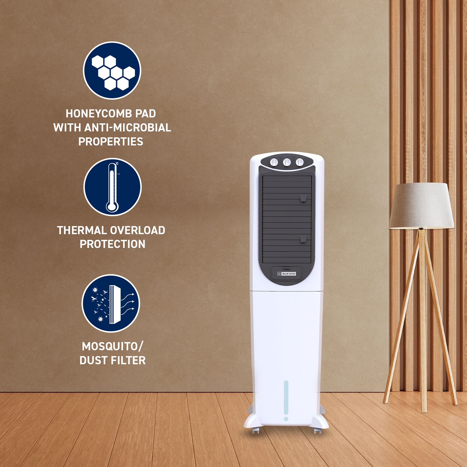 Blue Star PREMIA 50 Litres Tower Air Cooler with Thermal Overload Protection (Ice Chamber, White & Cool Grey) Blue Star PREMIA 50 Litres Tower Air Cooler with Thermal Overload Protection (Ice Chamber, White & Cool Grey)_6