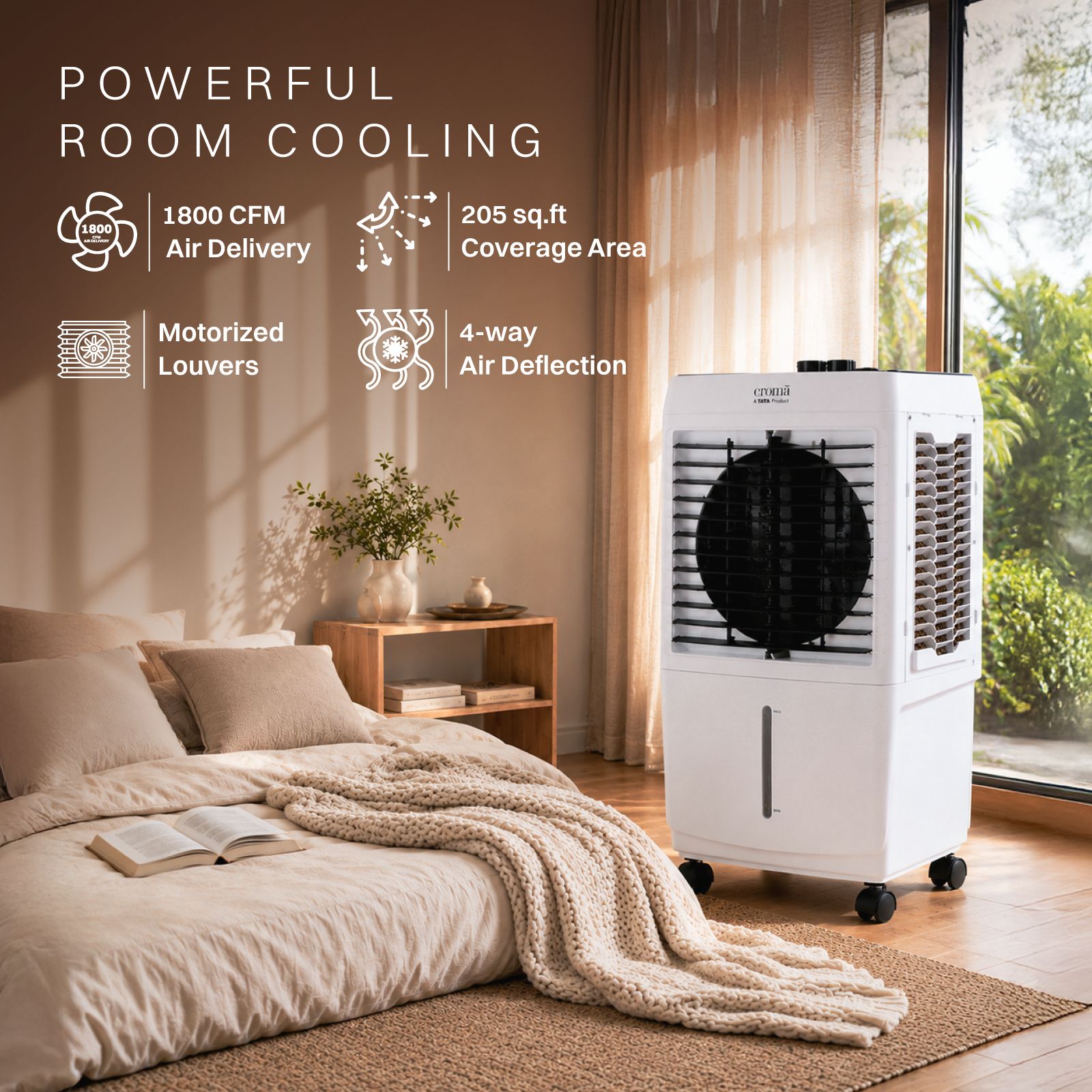 Croma 50 Litres Mini Desert Air Cooler with Ice Chamber (Honeycomb Pads, White) Croma 50 Litres Mini Desert Air Cooler with Ice Chamber (Honeycomb Pads, White)_4