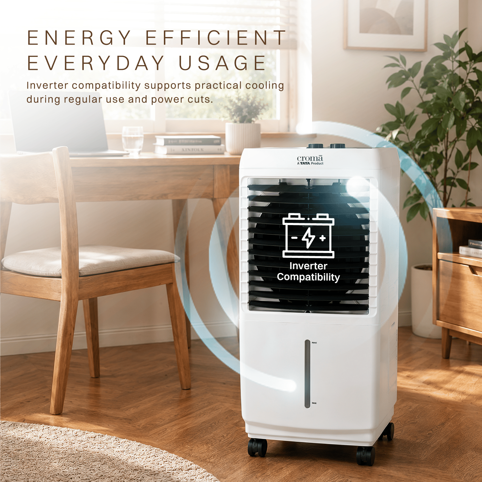 Croma 50 Litres Mini Desert Air Cooler with Ice Chamber (Honeycomb Pads, White) Croma 50 Litres Mini Desert Air Cooler with Ice Chamber (Honeycomb Pads, White)_8