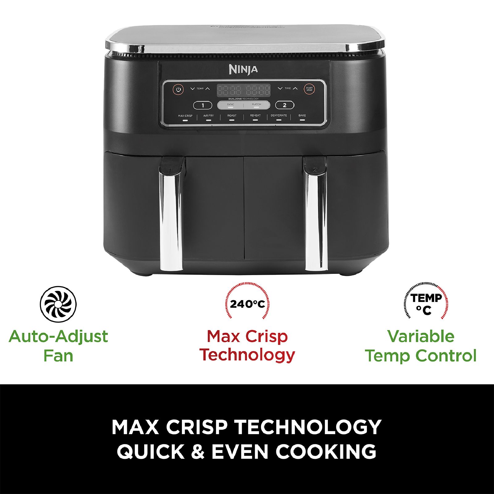 Ninja Foodi DualZone 7.6L 2470 Watt Digital Air Fryer with Max Crisp Technology (Black) Ninja Foodi DualZone 7.6L 2470 Watt Digital Air Fryer with Max Crisp Technology (Black)_6