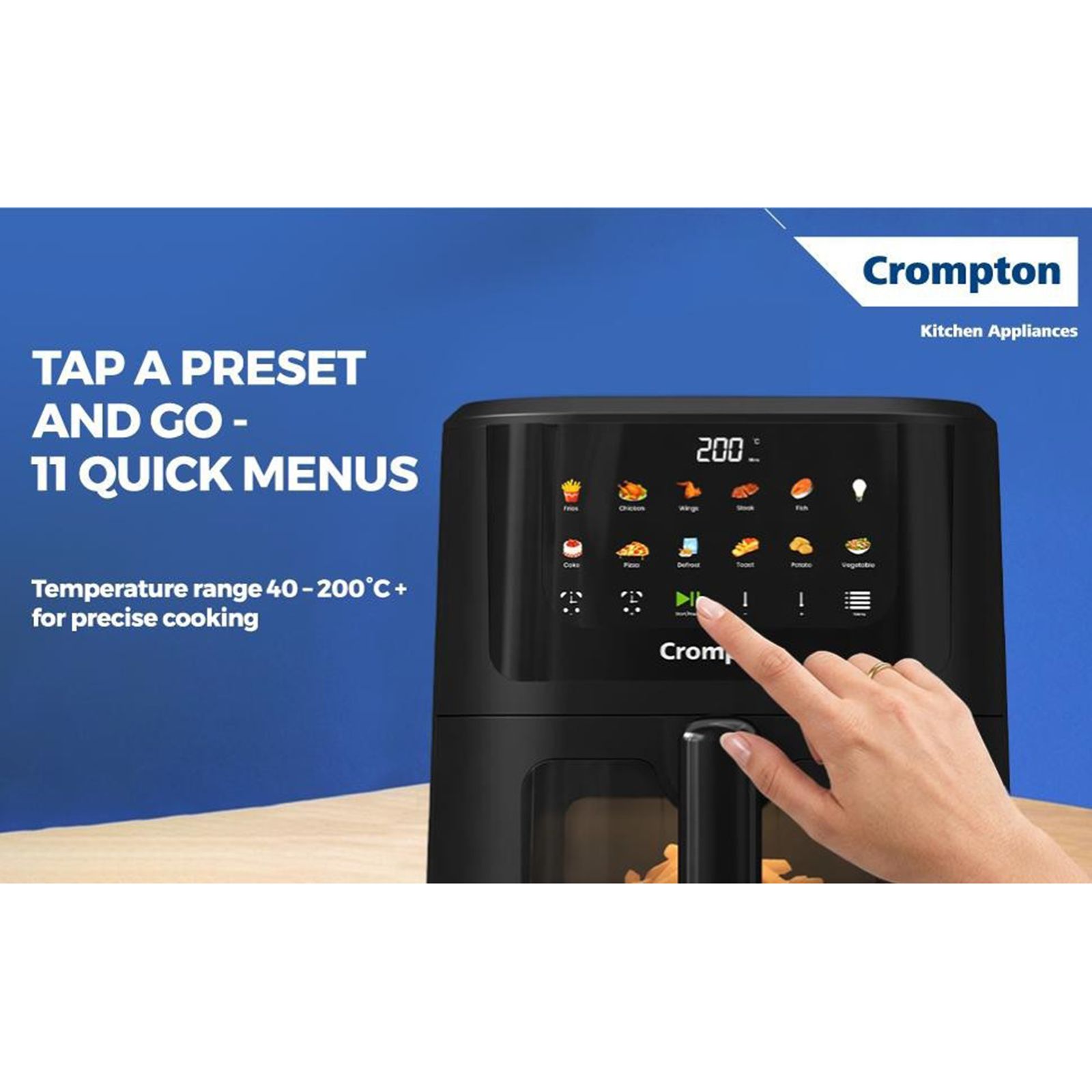 Crompton AMEO PRO 5.5L 1350 Watt Digital Air Fryer with 11 Preset Menus (Black) Crompton AMEO PRO 5.5L 1350 Watt Digital Air Fryer with 11 Preset Menus (Black)_12