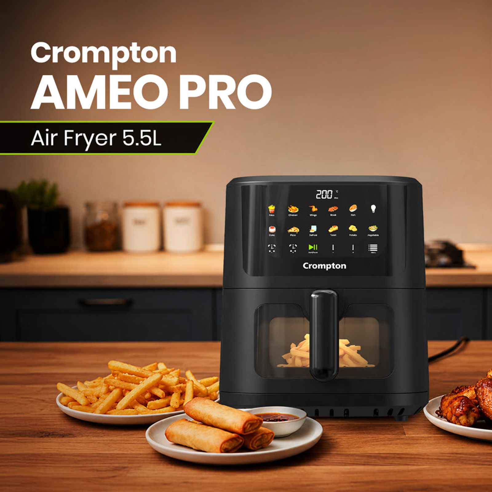 Crompton AMEO PRO 5.5L 1350 Watt Digital Air Fryer with 11 Preset Menus (Black) Crompton AMEO PRO 5.5L 1350 Watt Digital Air Fryer with 11 Preset Menus (Black)_13