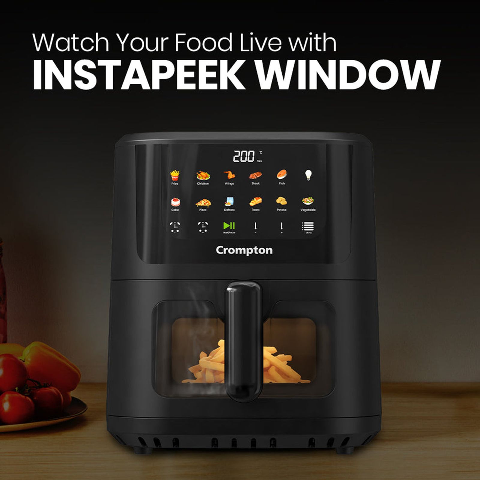 Crompton AMEO PRO 5.5L 1350 Watt Digital Air Fryer with 11 Preset Menus (Black) Crompton AMEO PRO 5.5L 1350 Watt Digital Air Fryer with 11 Preset Menus (Black)_4