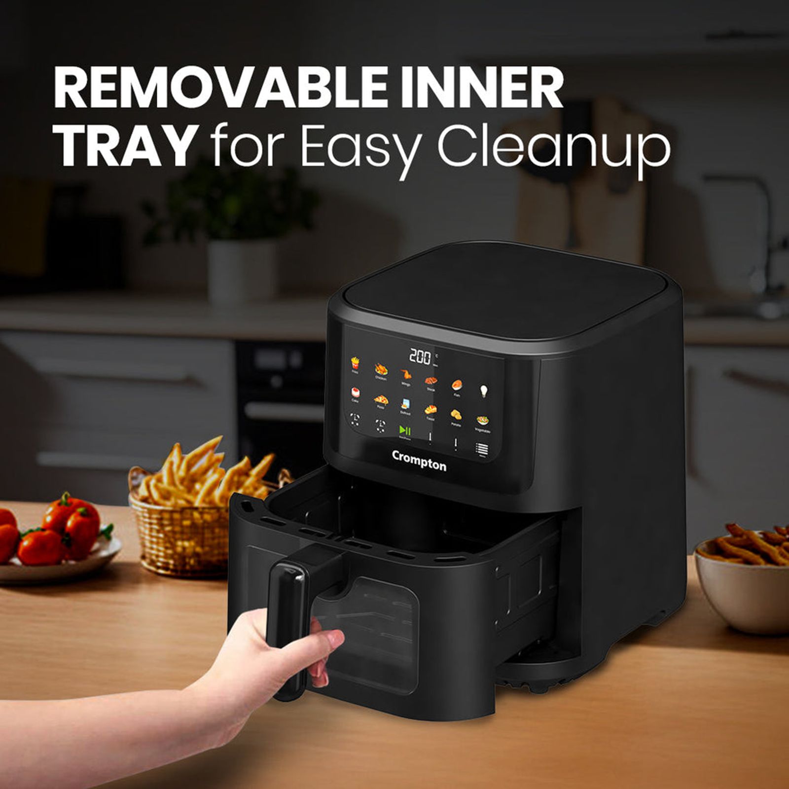 Crompton AMEO PRO 5.5L 1350 Watt Digital Air Fryer with 11 Preset Menus (Black) Crompton AMEO PRO 5.5L 1350 Watt Digital Air Fryer with 11 Preset Menus (Black)_5
