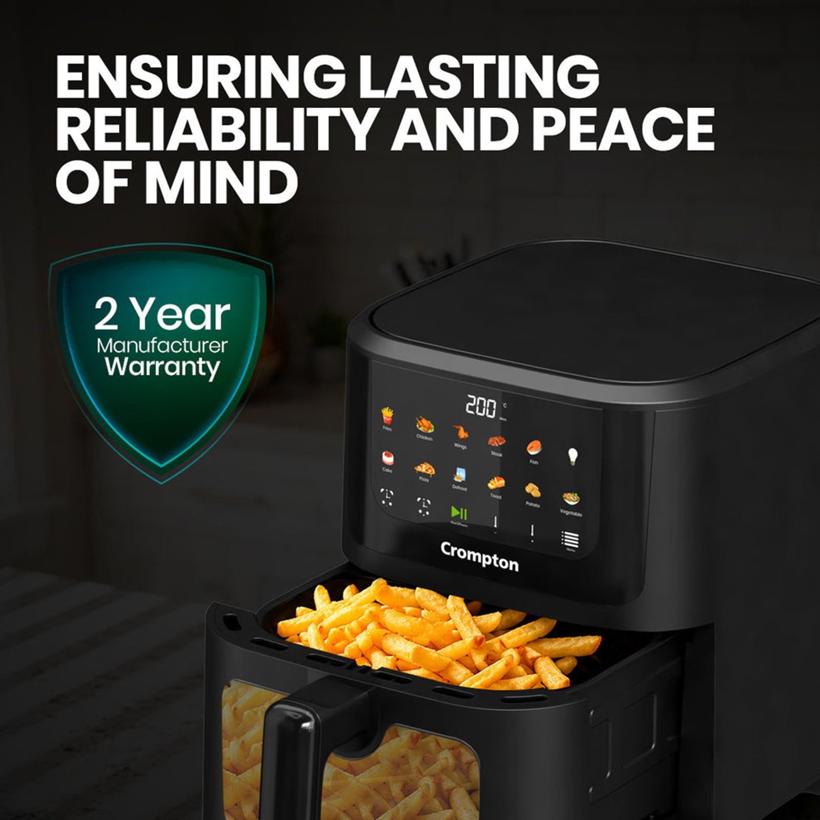 Crompton AMEO PRO 5.5L 1350 Watt Digital Air Fryer with 11 Preset Menus (Black) Crompton AMEO PRO 5.5L 1350 Watt Digital Air Fryer with 11 Preset Menus (Black)_8