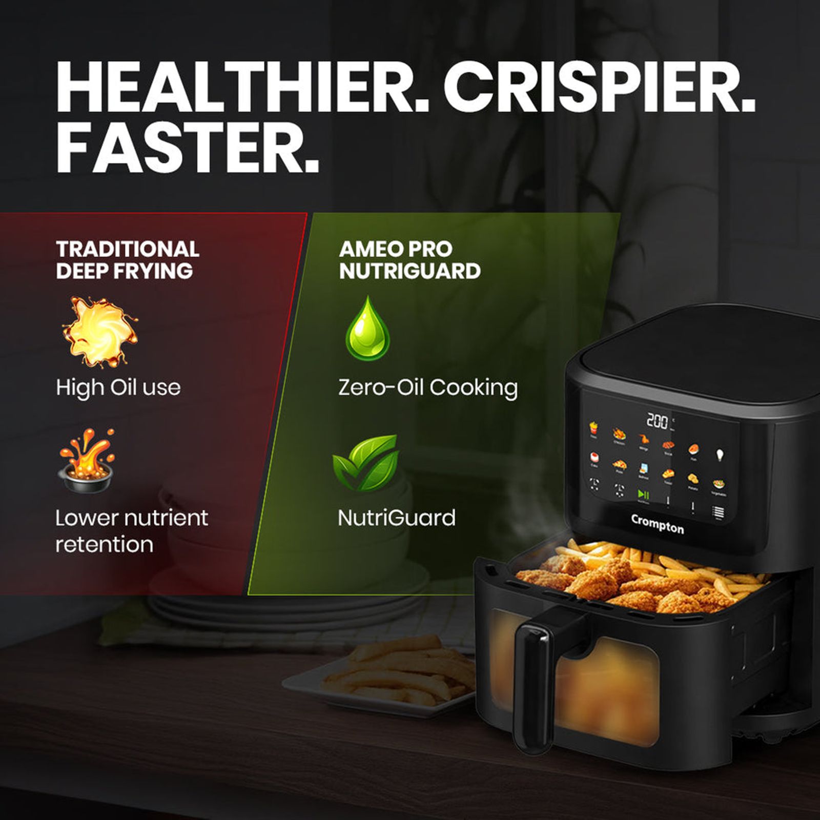 Crompton AMEO PRO 5.5L 1350 Watt Digital Air Fryer with 11 Preset Menus (Black) Crompton AMEO PRO 5.5L 1350 Watt Digital Air Fryer with 11 Preset Menus (Black)_9
