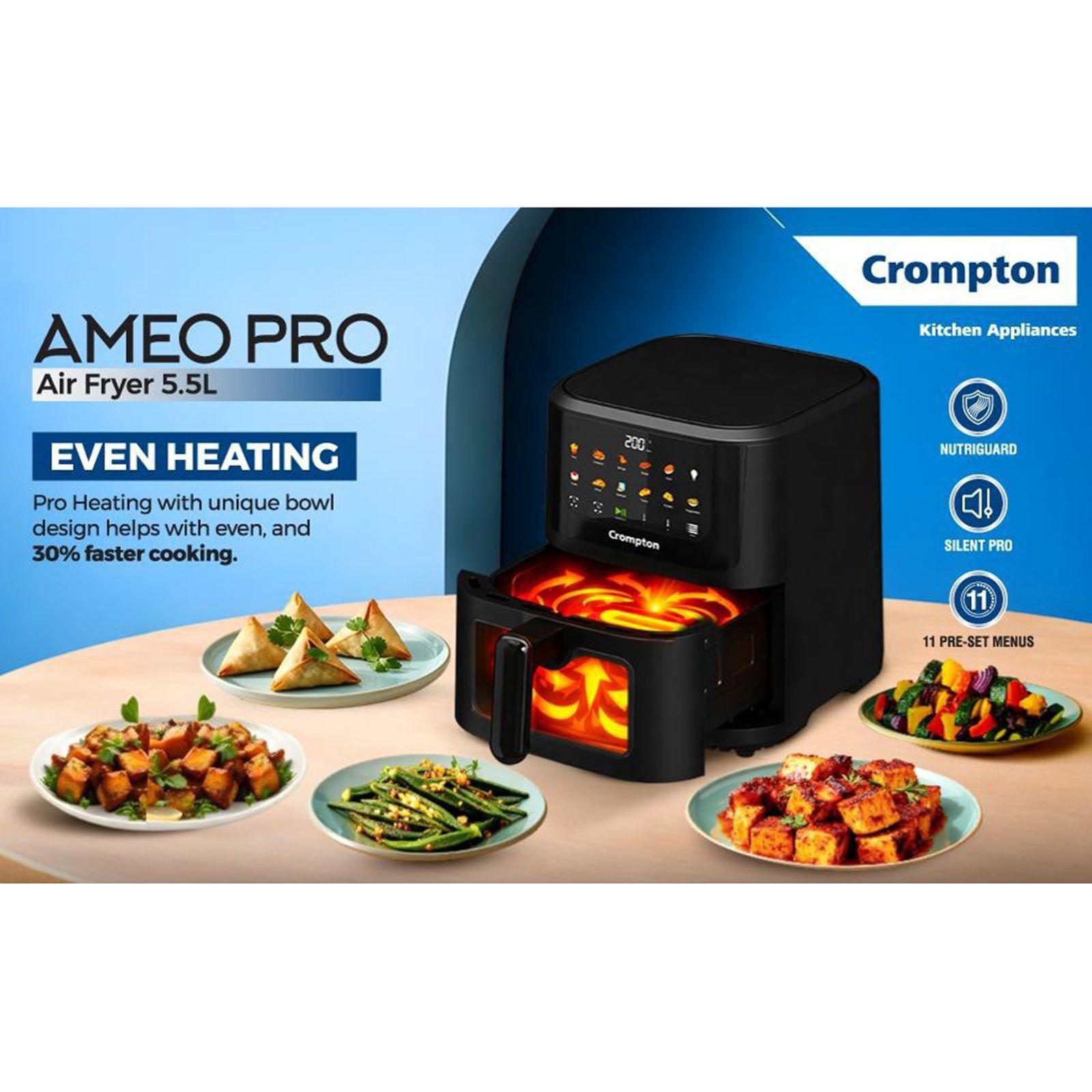 Crompton AMEO PRO 5.5L 1350 Watt Digital Air Fryer with 11 Preset Menus (Black) Crompton AMEO PRO 5.5L 1350 Watt Digital Air Fryer with 11 Preset Menus (Black)_10