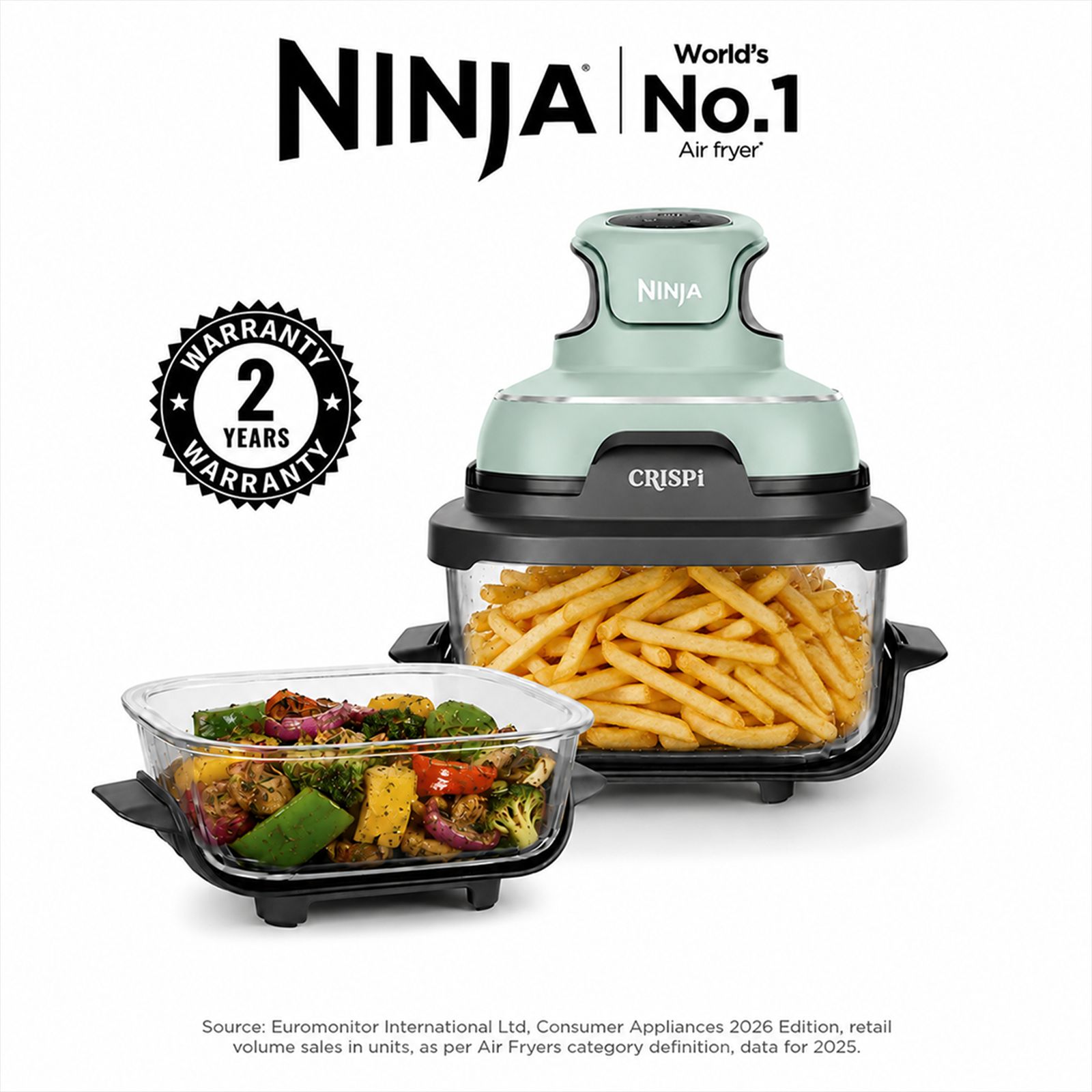 NINJA Crispi Dual Container (1.4L & 3.8L) 1700 Watt Digital Air Fryer with CleanCrisp Technology (Sage Green) NINJA Crispi Dual Container (1.4L & 3.8L) 1700 Watt Digital Air Fryer with CleanCrisp Technology (Sage Green)_2