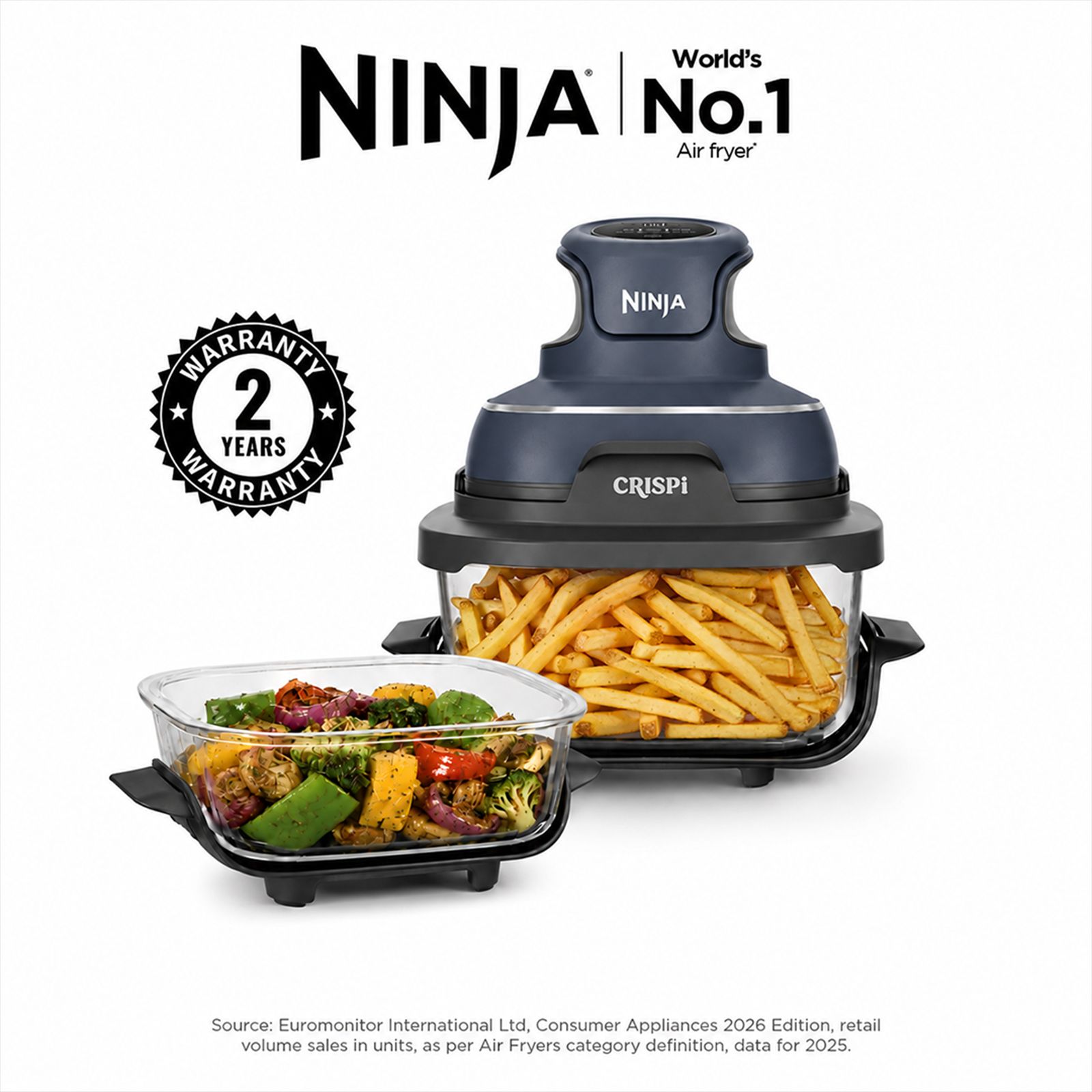 NINJA Crispi Dual Container (1.4L & 3.8L) 1700 Watt Digital Air Fryer with CleanCrisp Technology (Cyberspace Blue) NINJA Crispi Dual Container (1.4L & 3.8L) 1700 Watt Digital Air Fryer with CleanCrisp Technology (Cyberspace Blue)_2