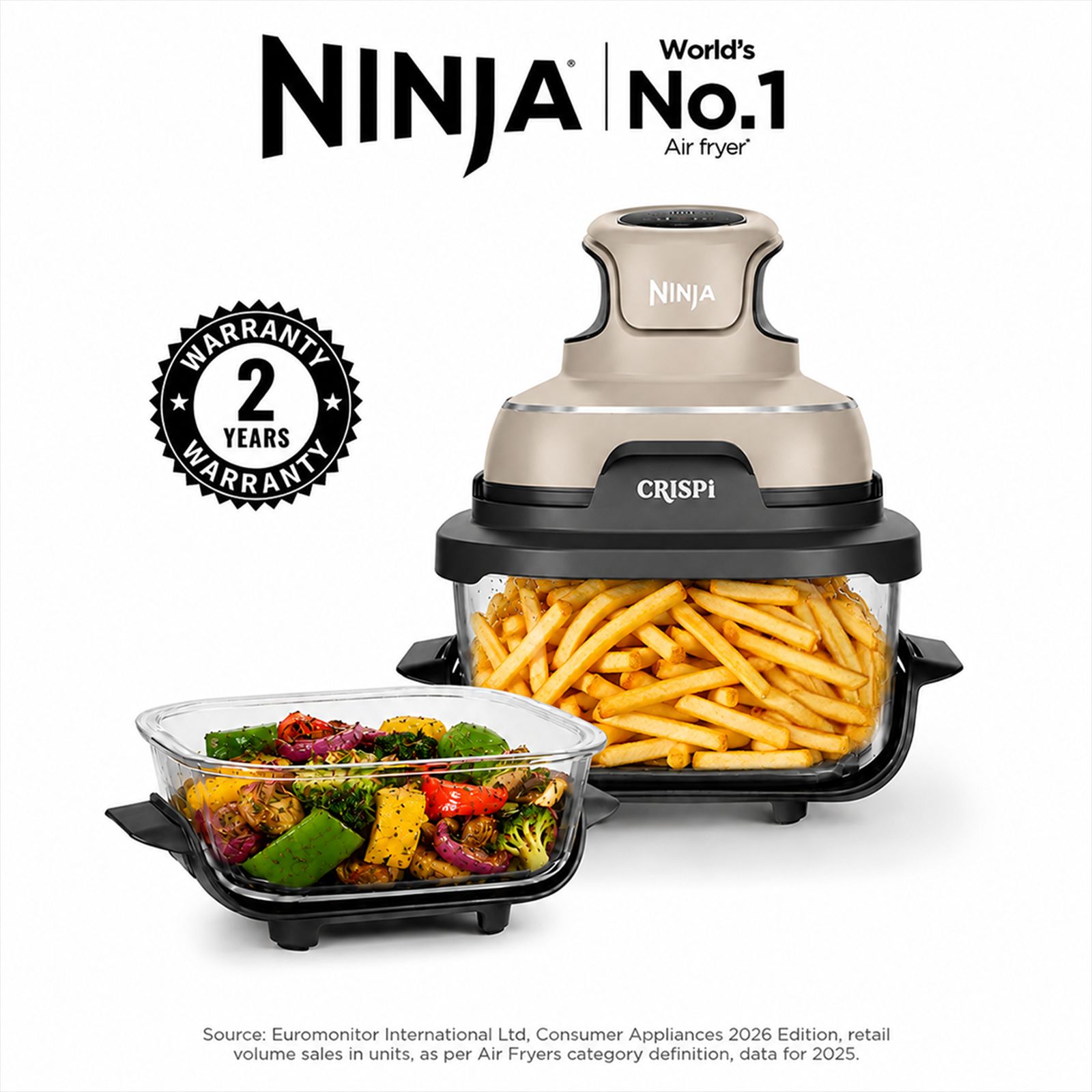 NINJA Crispi Dual Container (1.4L & 3.8L) 1700 Watt Digital Air Fryer with CleanCrisp Technology (Stone Gold) NINJA Crispi Dual Container (1.4L & 3.8L) 1700 Watt Digital Air Fryer with CleanCrisp Technology (Stone Gold)_2