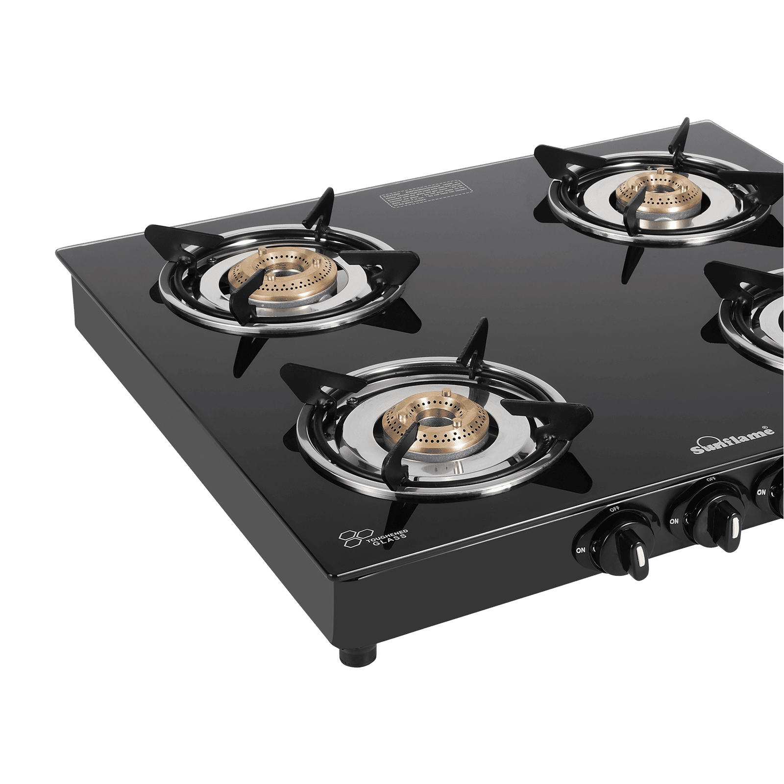 Sunflame Venza Toughened Glass Top 4 Burner Manual Gas Stove (Removable Drip Tray, Black)_4