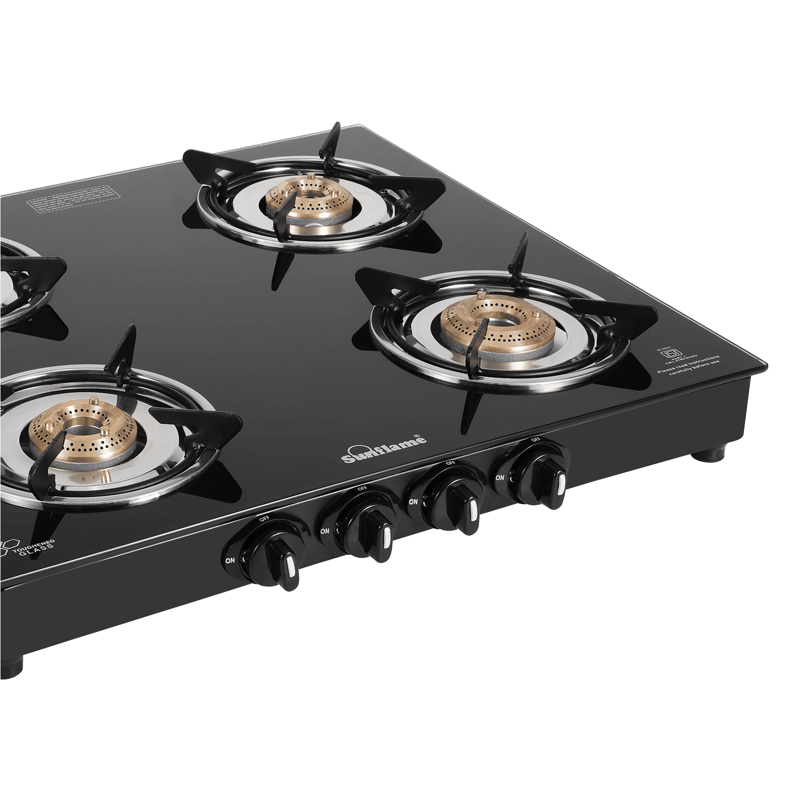 Sunflame Venza Toughened Glass Top 4 Burner Manual Gas Stove (Removable Drip Tray, Black)_5