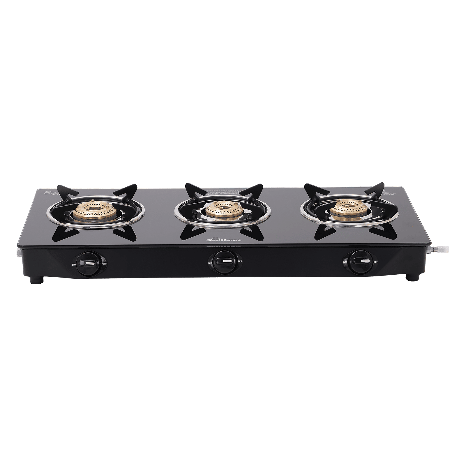 Sunflame Venza Toughened Glass Top 3 Burner Manual Gas Stove (Knob Control, Black)_1