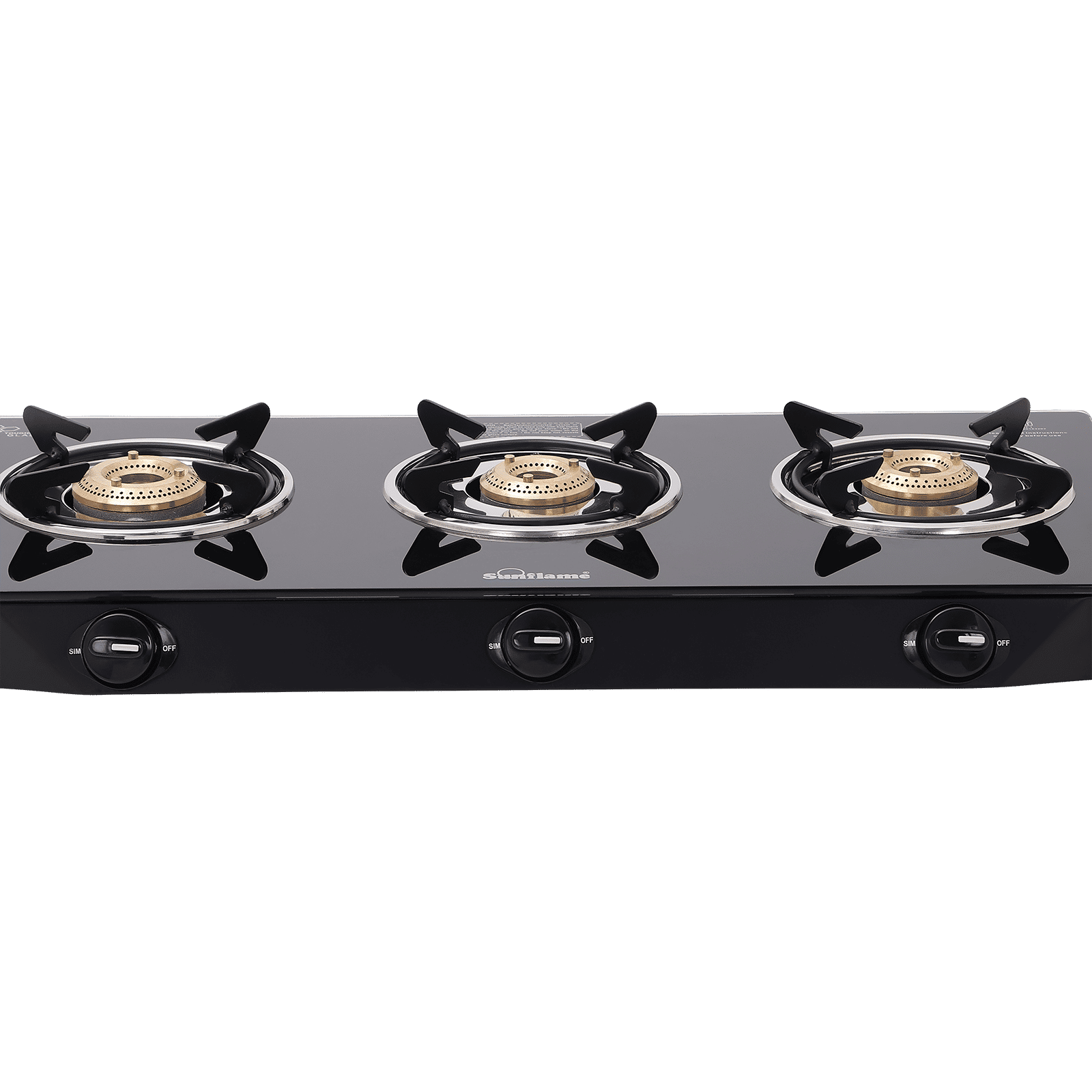 Sunflame Venza Toughened Glass Top 3 Burner Manual Gas Stove (Knob Control, Black)_4