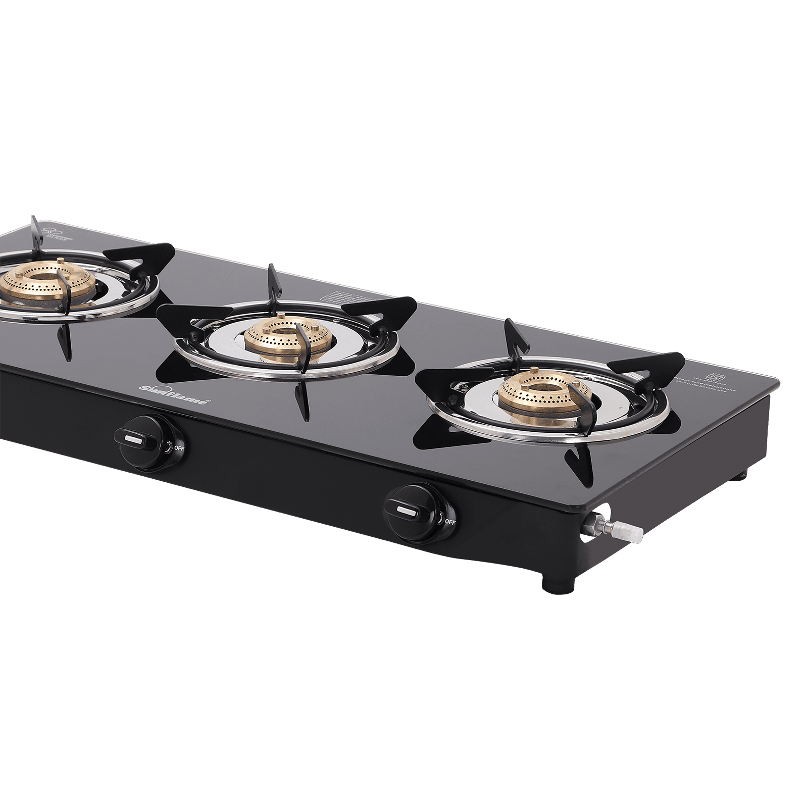 Sunflame Venza Toughened Glass Top 3 Burner Manual Gas Stove (Knob Control, Black)_5